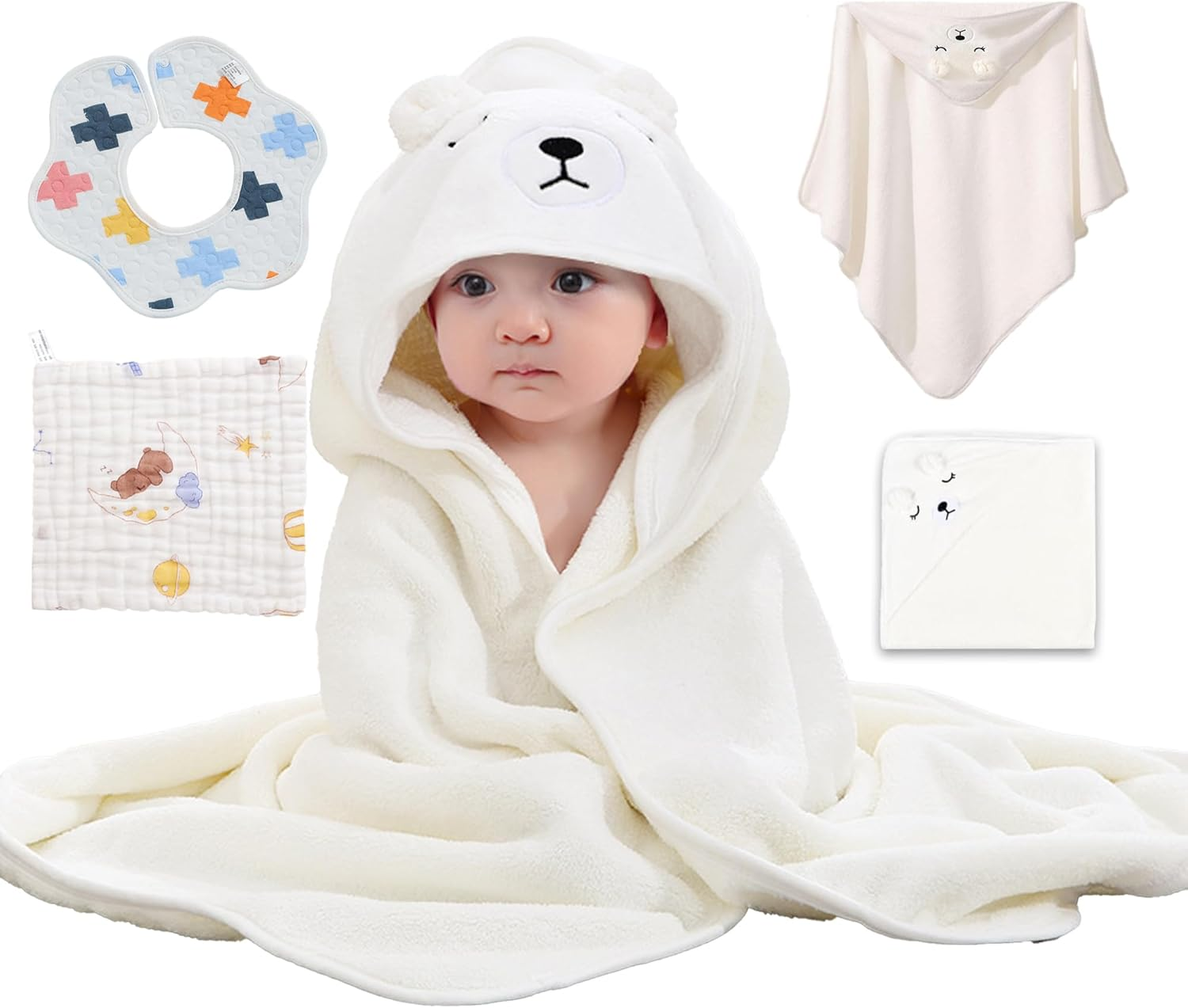 3-Piece Hooded Baby Towel Set - Super Soft Hooded Baby Bath Towels with Small Towel and Baby Bib for Infants, Newborns - Super Absorbent (Gray)