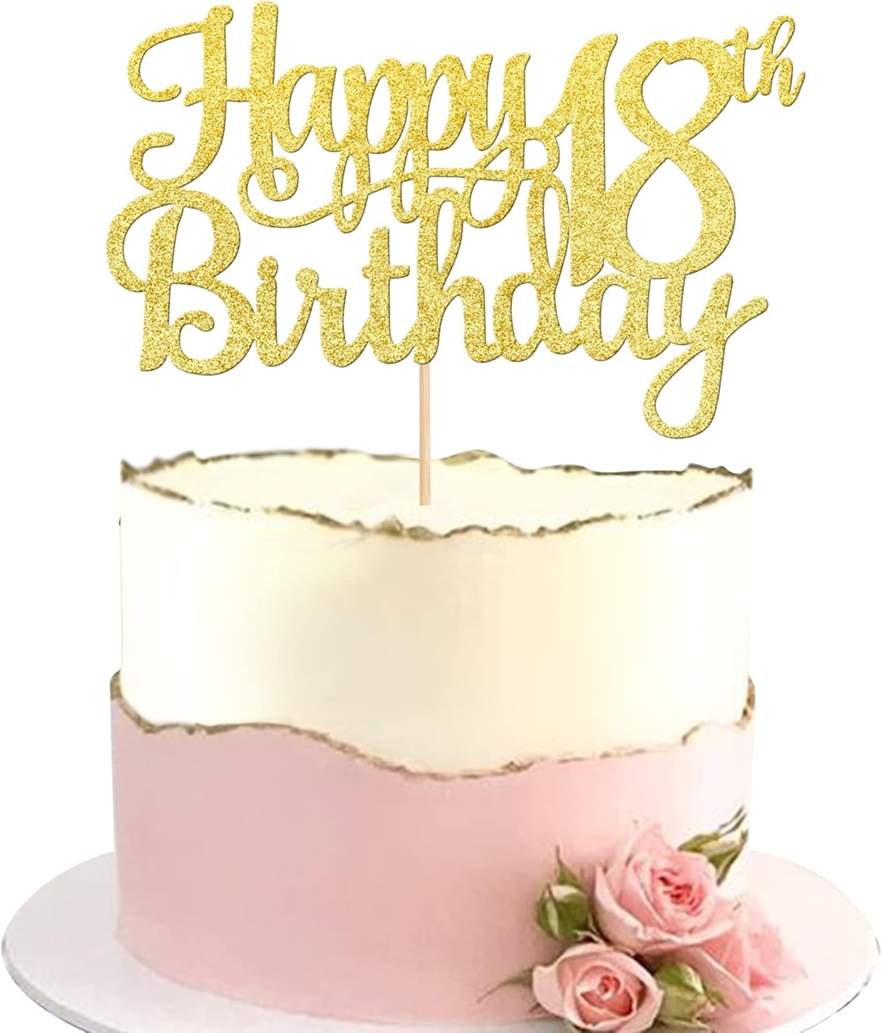 1 PACK Happy 18Th Birthday Cake Topper Gold Glitter Cheers to 18 Years Birthday Cake Pick 18 Fabulous Cake Decoration for 18Th Birthday Theme Party Decorations Supplies
