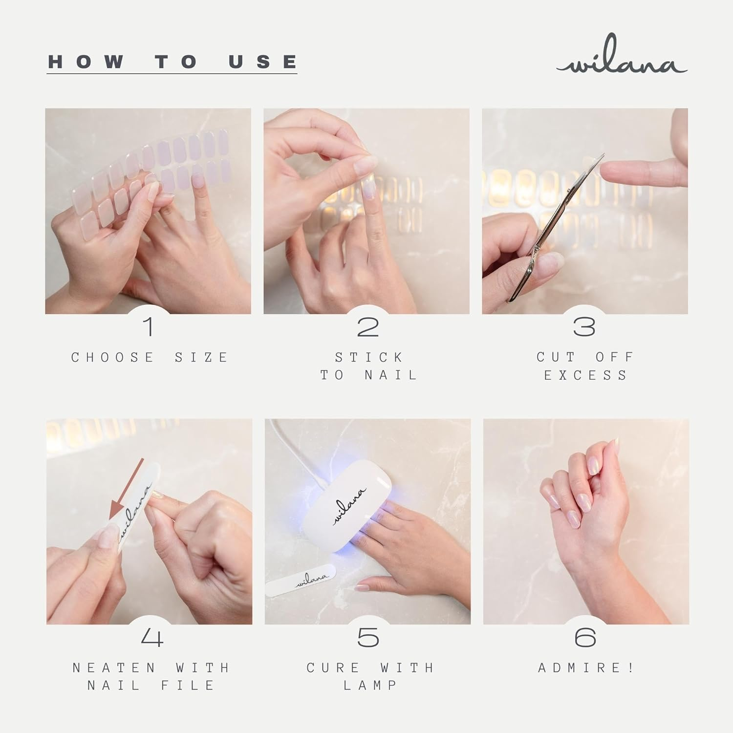 Wilana Gel Nail Stickers - Long-Lasting Semi-Cured Gel Nail Strips - Blue Flowers with Pale Pink (Whisper) image number 1