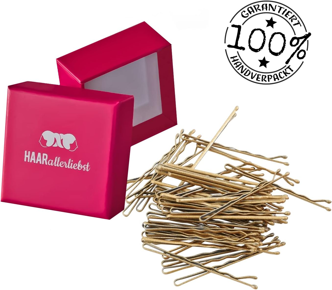 Haarallerliebst Hair Clips (50 Pieces, Gold Glittering, 5 Cm) with Box for Storage (Box Colour: Pink) (Box Colour: Pink) image number 2