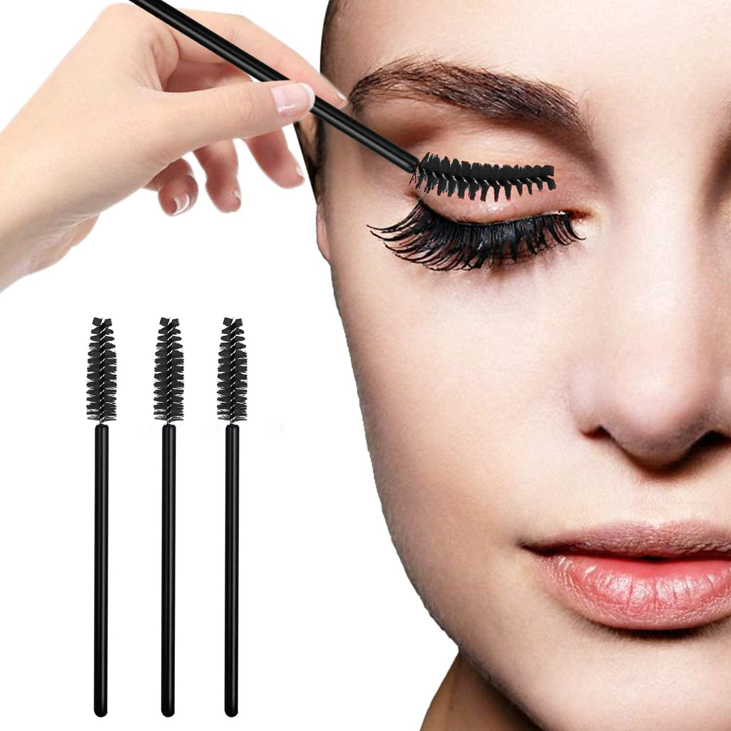 Mumoo Bear 100 Pcs Disposable Eyelash Mascara Brushes for Eye Lashes Extension Eyebrow and Makeup (Black) (Pack of 2) image number 2