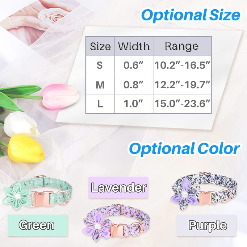 Kalevel Large Dog Collar Stylish Cat Collar Breakaway Pretty Soft Cotton with Floral Pattern Removable Flower for Rottweiler Large Dogs Green image number 5