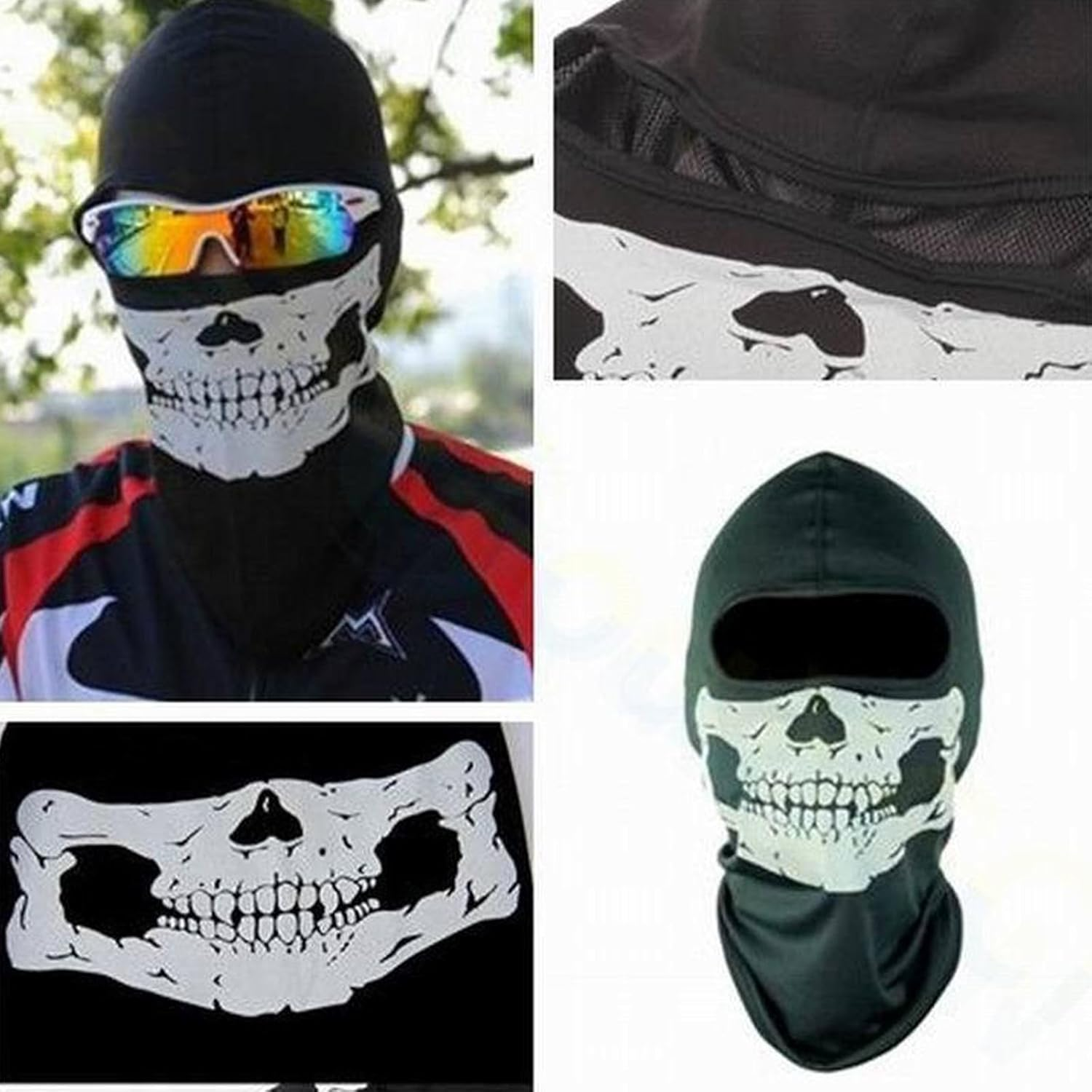 2PCS Skull Full Face Mask and Half Face Mask, Windproof Ski Balaclava, Motorcycle Tactical Balaclava Hood Black