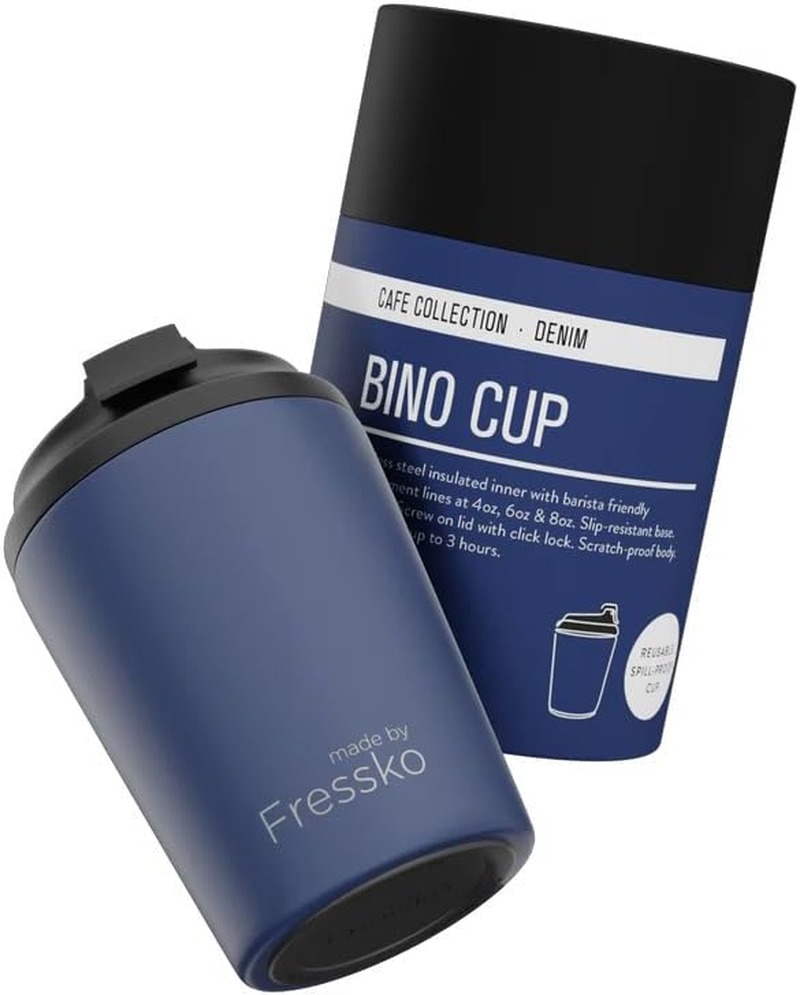 Made by Fressko Reusable Coffee Cup - Stainless Steel Insulated Mug - Leak Proof Travel Cup for Hot/Cold Drinks - 3 Hr Heat Retention - Fits Car Holders & Coffee Machines - Denim - 8Oz 227Ml image number 5
