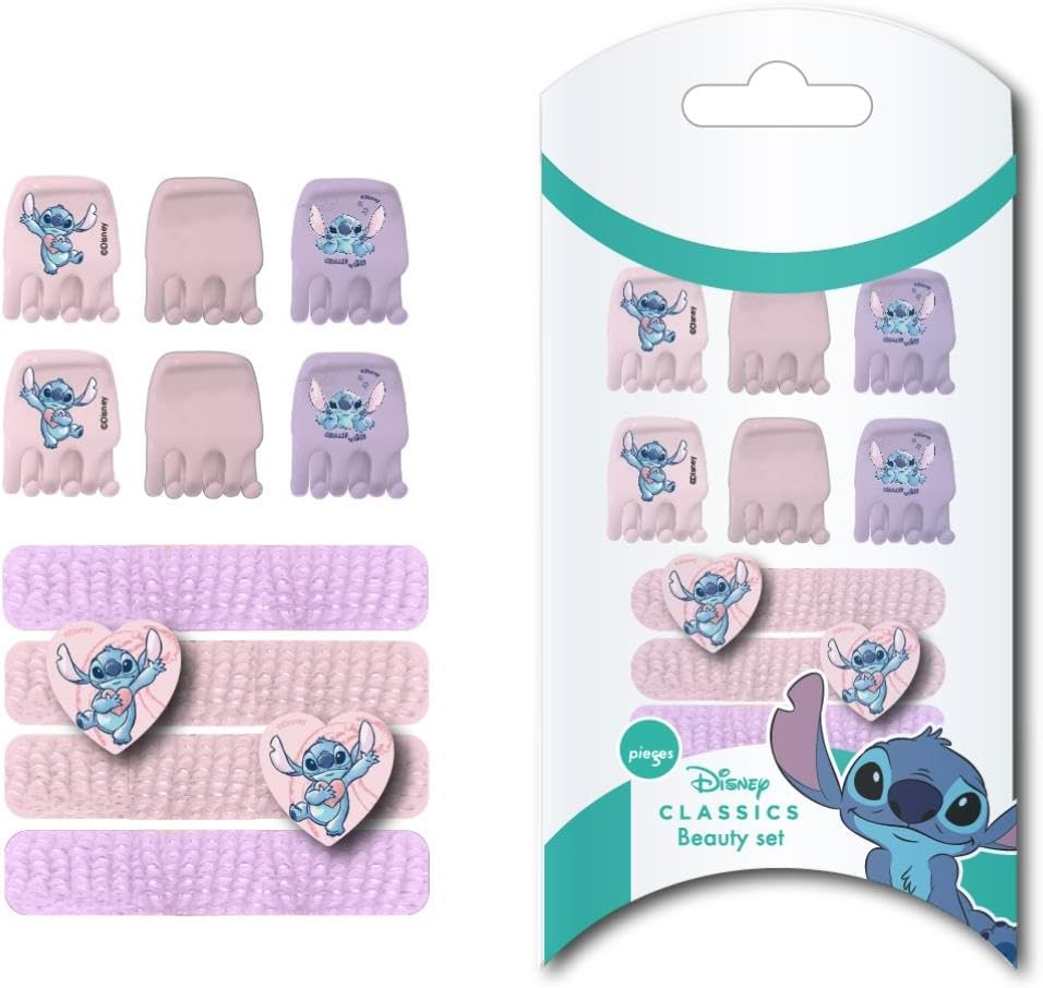 Stitch Beauty Set - Includes 6 Hair Pins and 4 Scrunchies in Pink and Purple Various Compositions Design Inspired by Stitch Original Product Designed in Spain