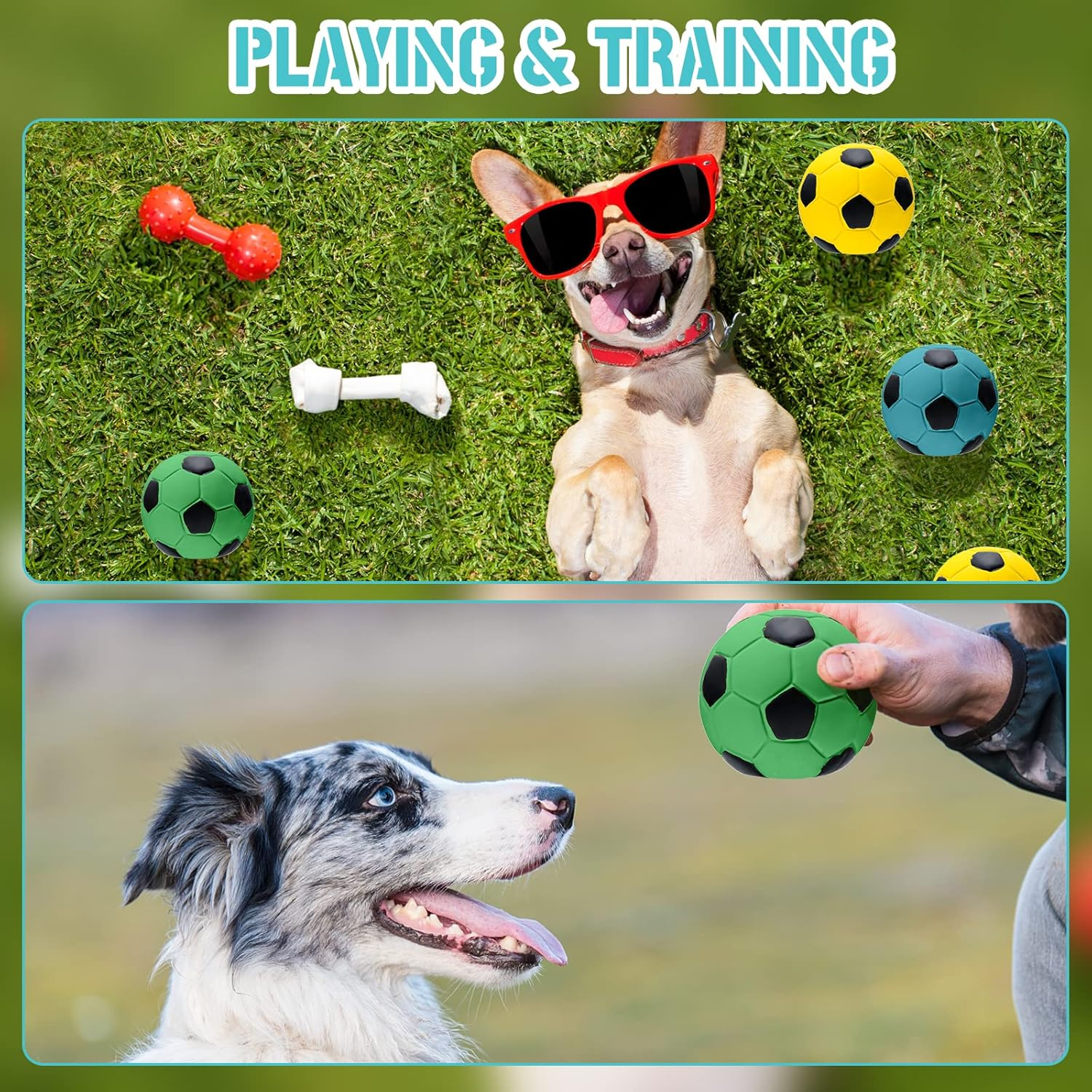 Sumind 9 Pcs Latex Squeaky Dog Toys, Soccer Ball Interactive Fetch Toys, Soft Football Puppy Chew Balls for Small, Medium and Large Dogs image number 3