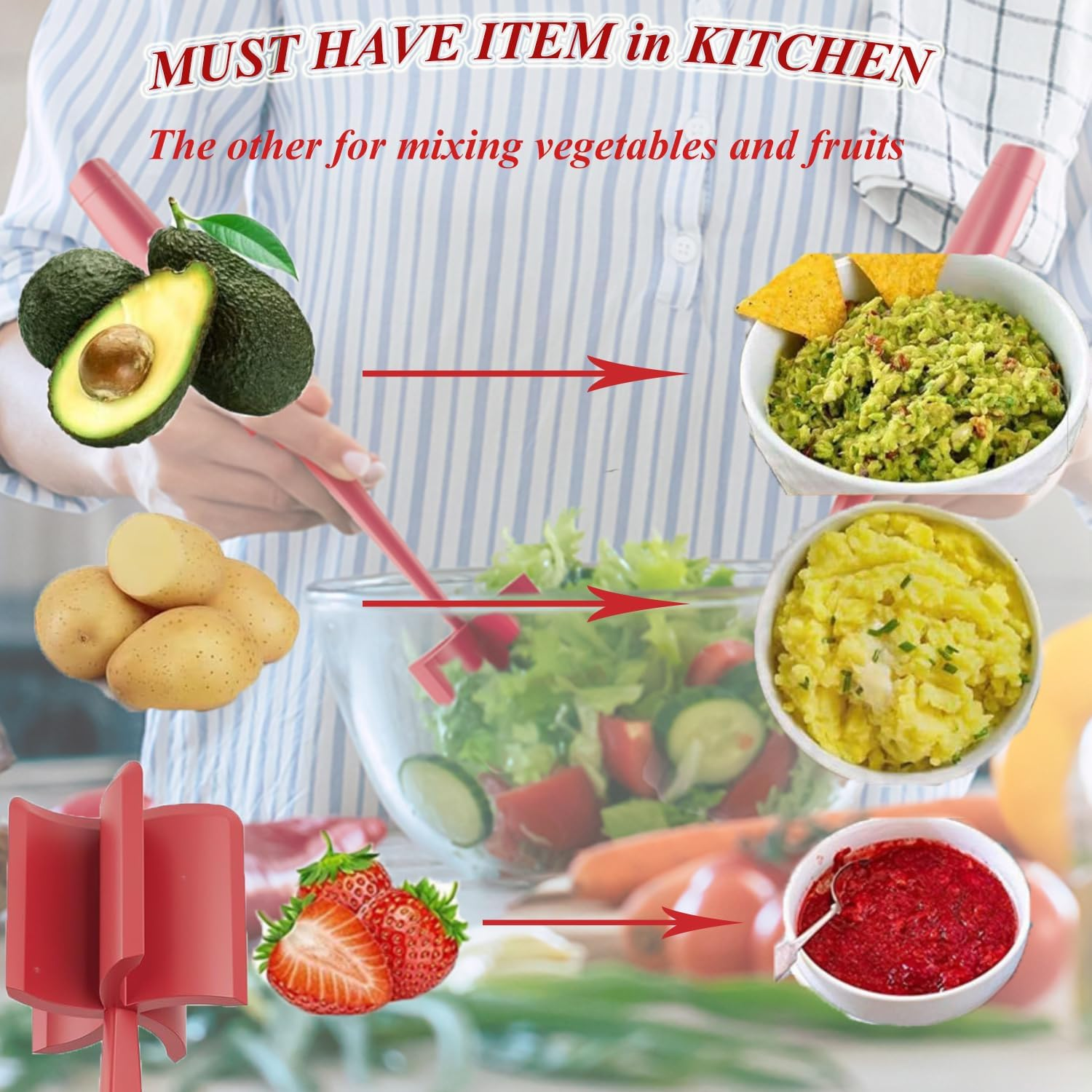 2Pcs Meat Chopper, Premium Heat Resistant Masher and Smasher for Hamburger Meat, Ground Beef, Ground Turkey and More-Non Stick Mix Chopper for Kitchen Tool(Red + Black) image number 4