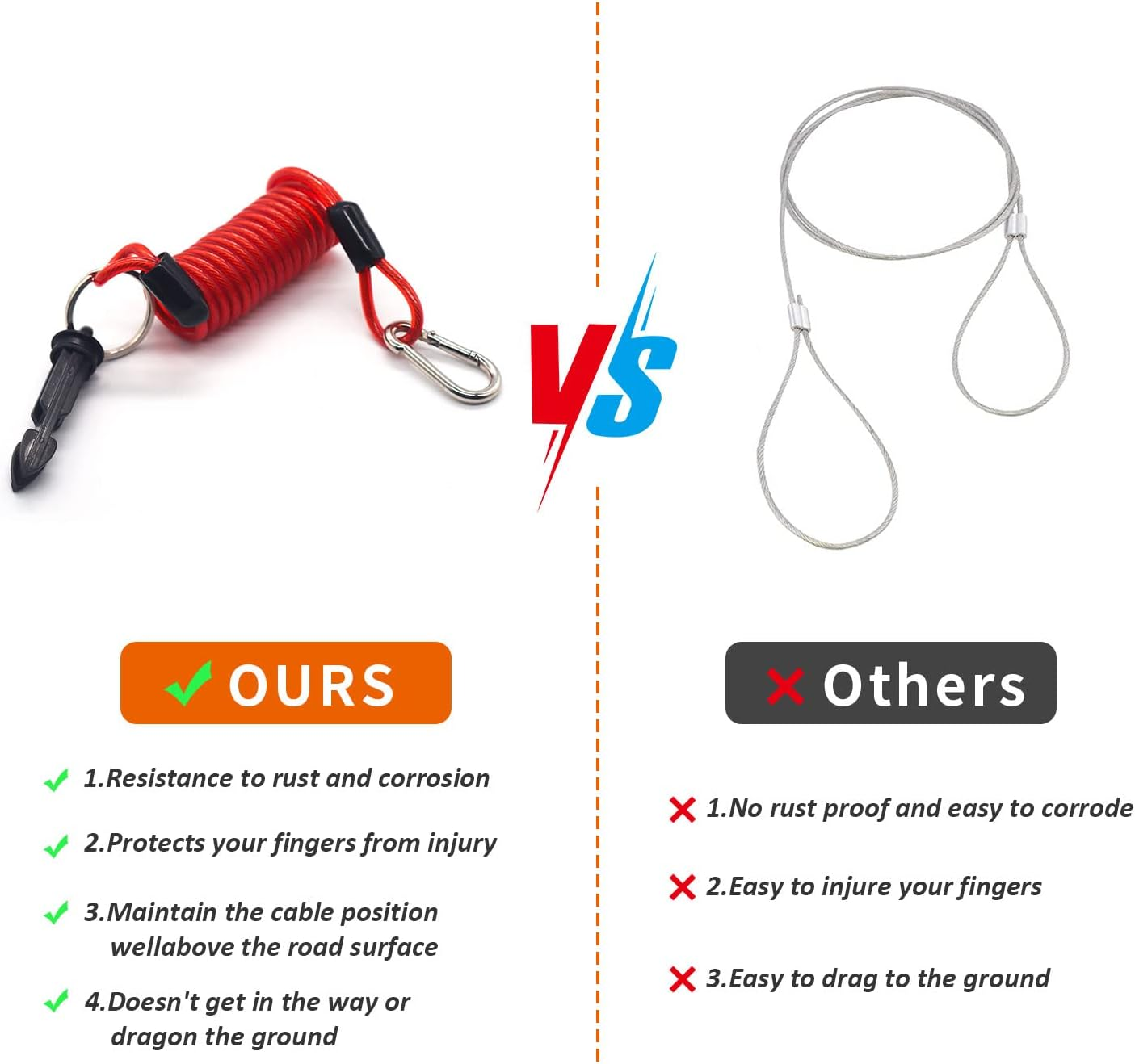 Trailer Breakaway Cable - 4 Foot Breakaway Cable and Pin for Breakaway Switch - Stainless Steel Spring Towing Coiled Wire,Safety Cables Strap (4 Foot-1Pack) image number 2