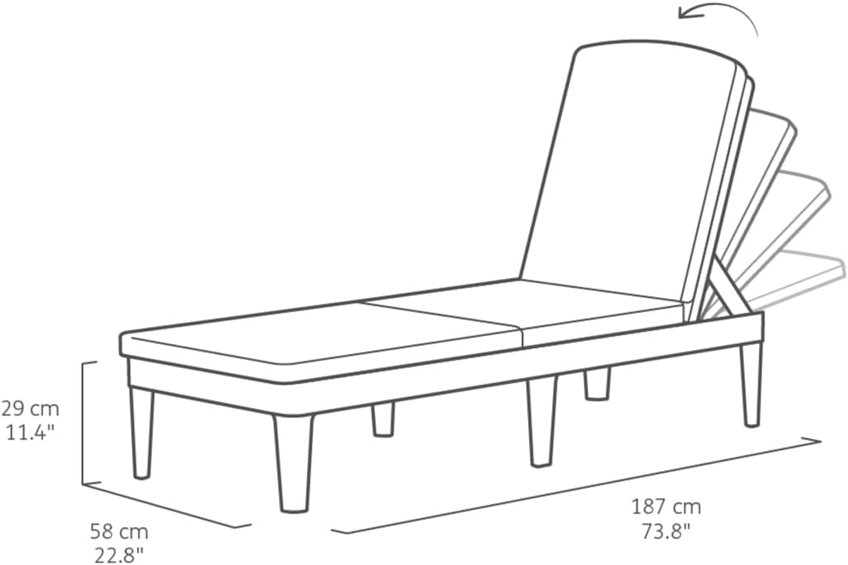 Keter 014 Jaipur 4 Positions Sun Lounger with Cushion, Graphite Gray/Cool Grey image number 5