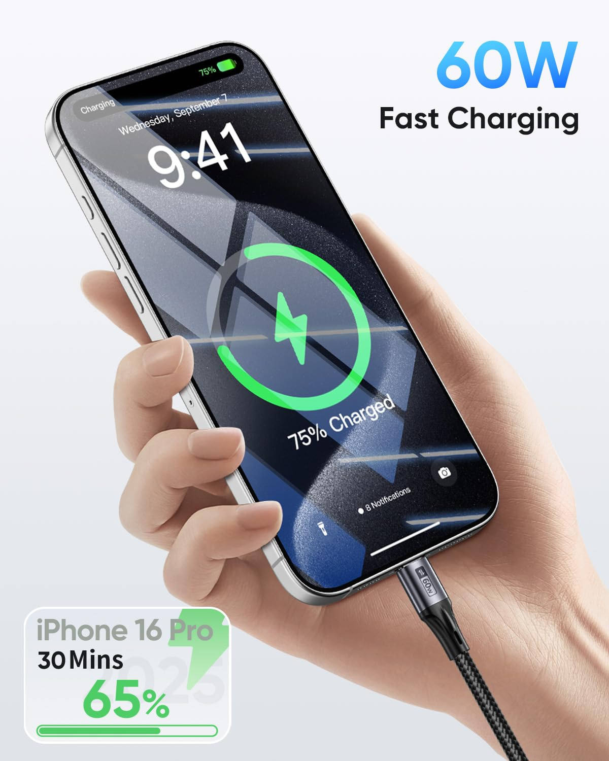 SUNGUY 2-In-1 USB C to USB C Cable 0.6M, 60W Max Fast Charging Type C Multi Cable Phone 17/16/15 Series, Galaxy S24/S23 and More Type-C Devices image number 6