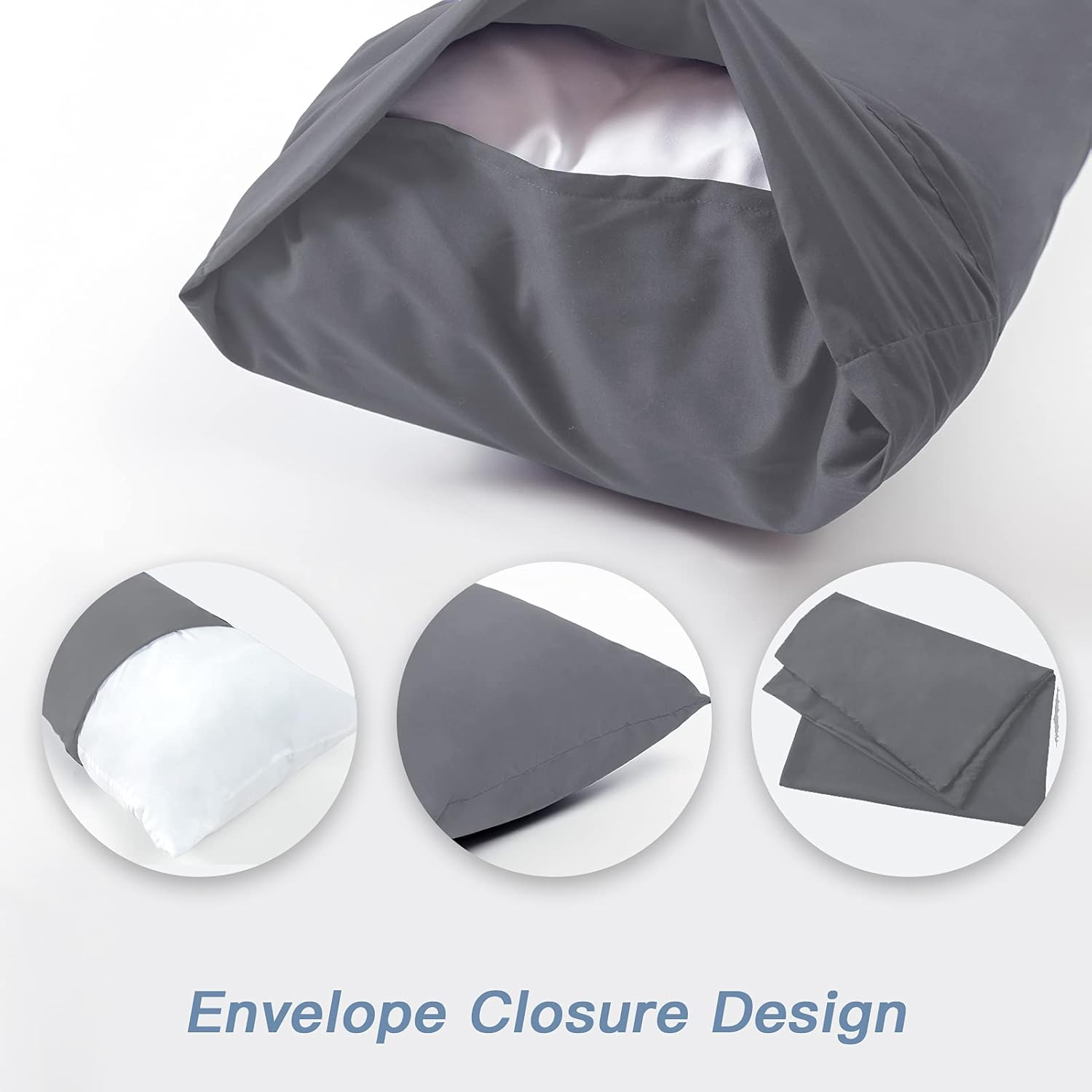 DOWNCOOL Luxury Full Body Pillow Insert with Fiber Cover - Ultra Soft Body Pillow for Sleeping - Breathable Long Bed Pillow Insert, 20"X54"(Grey, with Cover) image number 4