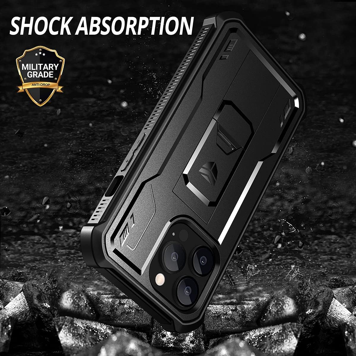 Dexnor for Apple Iphone 13 Pro Max Case, [Built in Screen Protector and Kickstand] Heavy Duty Military Grade Protection Shockproof Protective Cover for Apple Iphone 13 Pro Max - Dark Black image number 2
