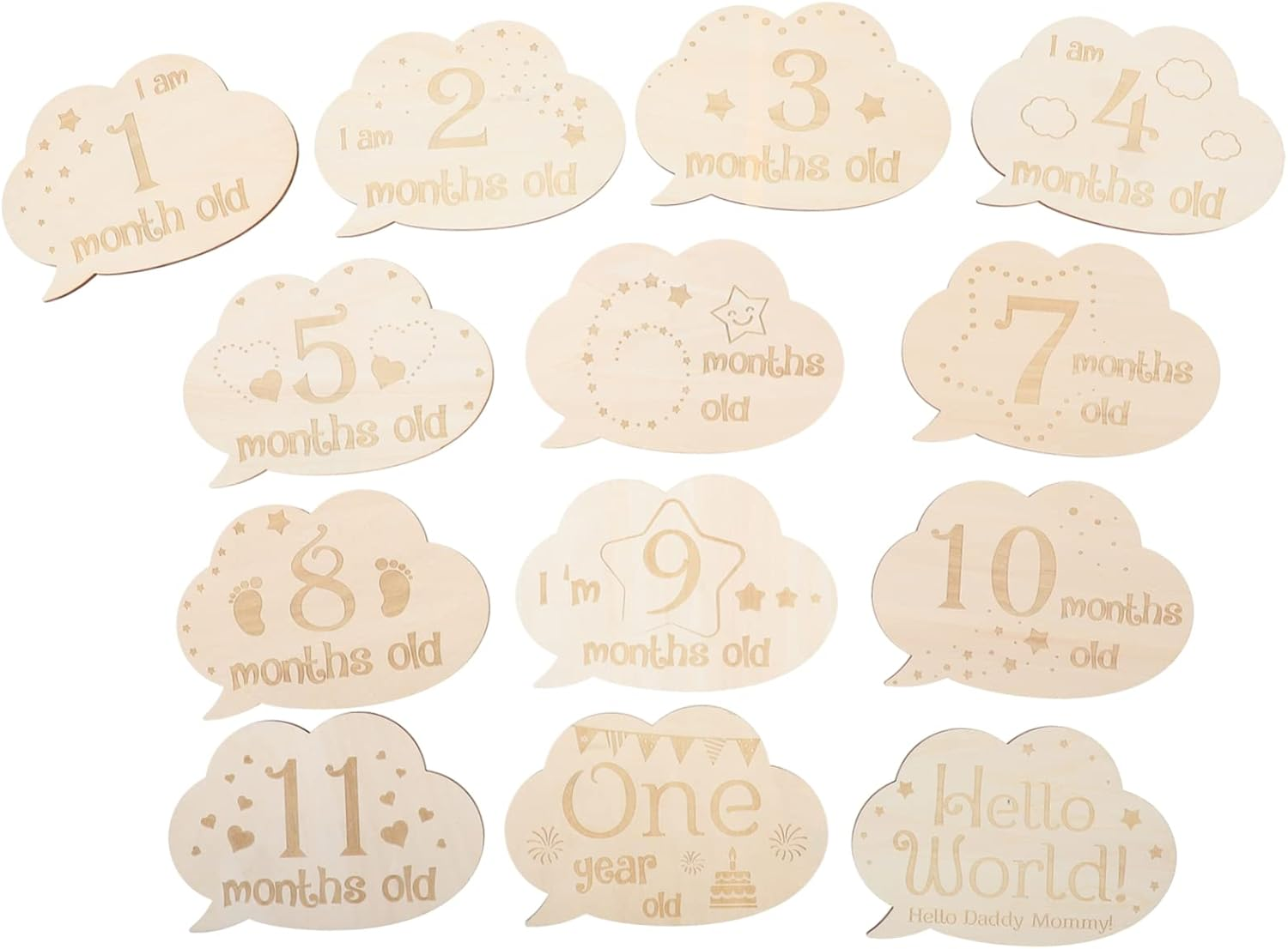 Boy Girl Milestone Wood Cards Double-Sided Photo Prop Natural Grain Monthly Birth Announcements image number 4