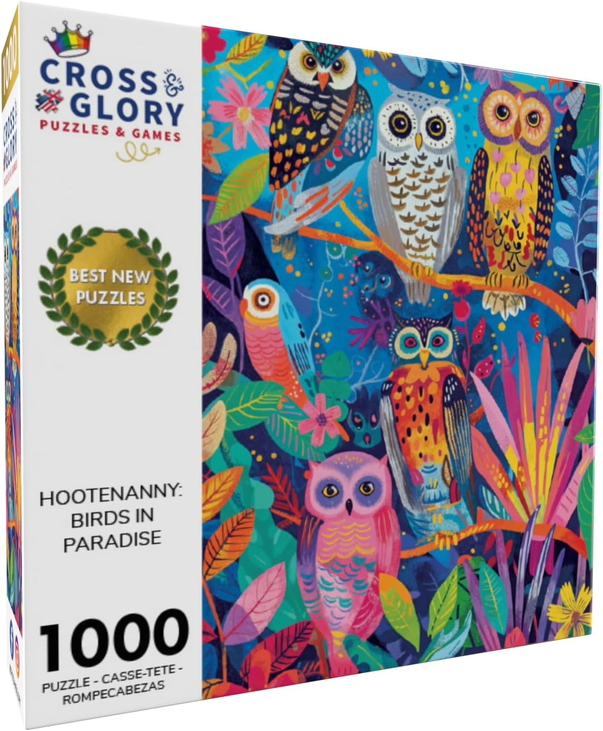 Cross & Glory - Hootenanny: Birds in Paradise - 1000 Piece Jigsaw Puzzle for Adults | Vibrant Indian Garden & Owl Design | Challenging and Artistic image number 2