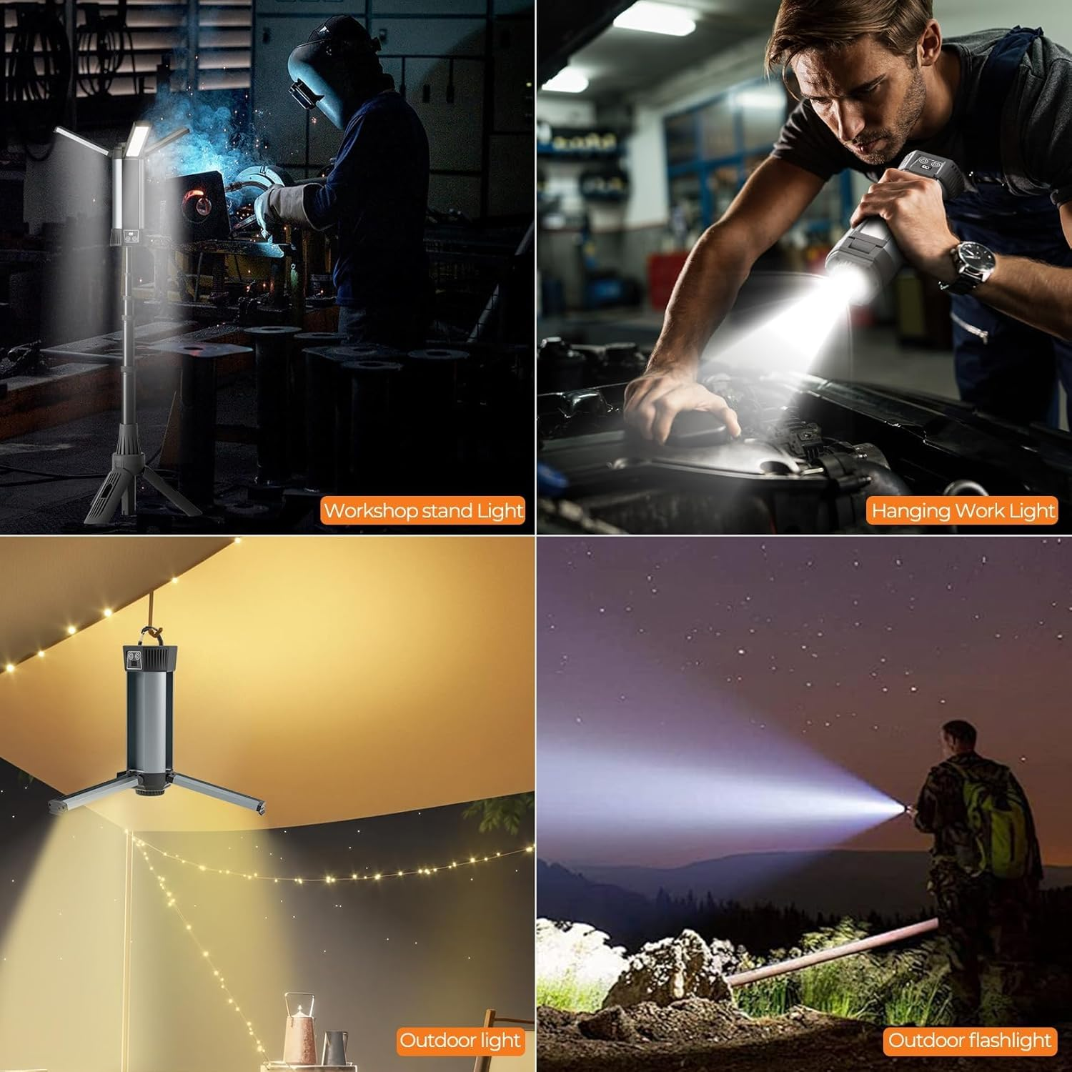 Rechargeable Work Light with Stand,Led Work Light with Portable Folding Stand,Battery Work Light for Cordless,2000Lumen Outdoor Camping Construction Lights with Carrying Bag image number 4