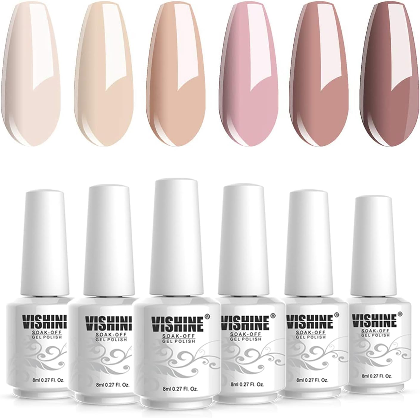 Vishine Gel Nail Polish Set Nude Serises Colection Daily Colour 8Mlsoak off Nail Gel Polish with Gift Box, UV LED Lamp Required for Nail Slaon Home Manicure Gel Nail Kit - [Multi] image number 5