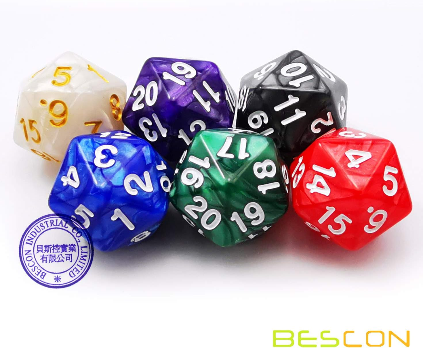 Bescon D20 Spindown Dice 22MM, Assorted Marble Colors 6Pcs Set image number 3