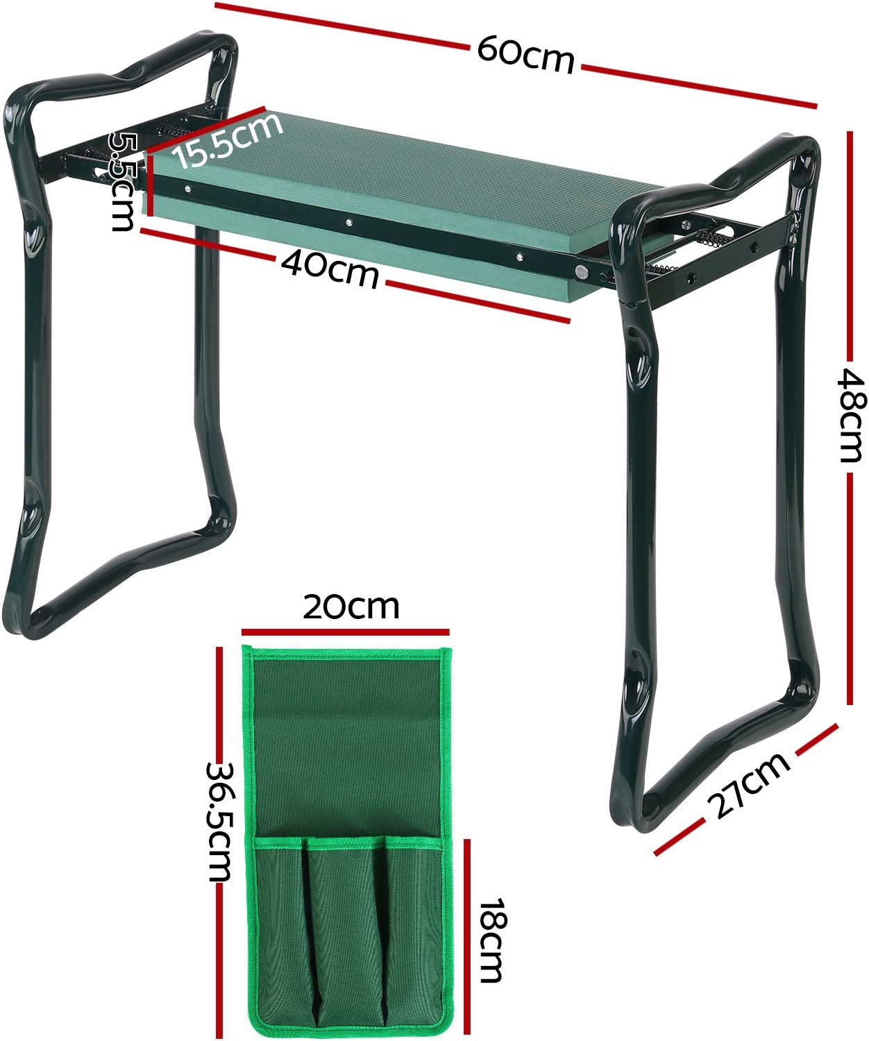 Gardeon Garden Kneeler Seat, Foldable Knee Pads Brace Kneeling Chair Support Bench Stool Outdoor Gardening Supplies, Sturdy Steel Frame 3 in 1 150Kg Capacity Green image number 5