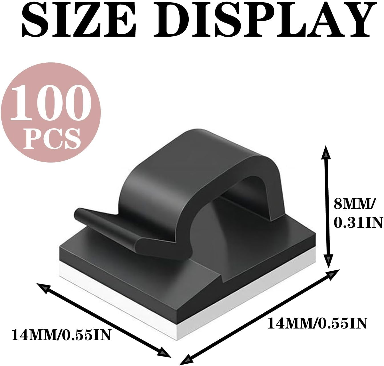 100Pcs Premium Cable Clips with Strong Adhesive for Wire Organization and Management in Office, Home, Car, and Workshop, Durable Wire Holder and Cord Organizer Clamp (Black)