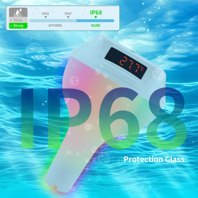 Wireless Floating Solar Pool Thermometer,Ip68 Waterproof,Rgb Dynamic Light,Indoor/Outdoor Temp/Humidity Monitor,100M Wireless Connection and Smart Alert for Swimming Pools, Spas, Hot Tubs, Ponds image number 2