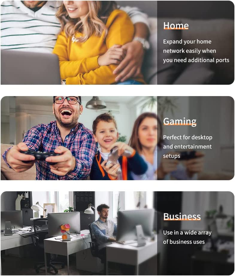 Keeplink 5 Port Gigabit Ethernet Switch, Unmanaged Desktop or Wall Mount Network Splitter, Plastic Case, Plug and Play with 2 Pcs 3.28Ft Cat6 Ethernet Cable image number 1