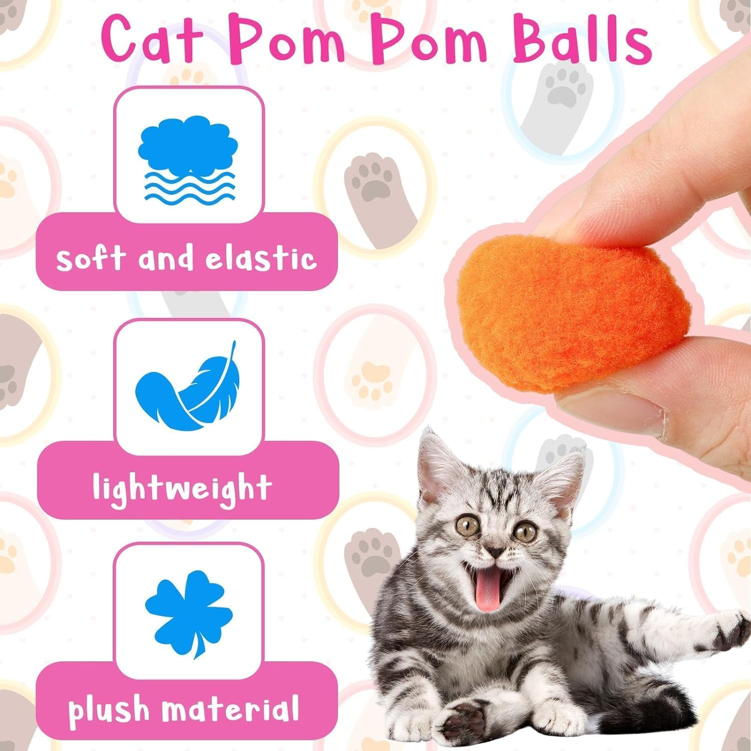 Kitten Toys, Interactive Cat Toys, 30 Cat Pom-Poms Balls & 1 Cat Toy Launcher, Cat Toys for Indoor Cats DIY Set, Suitable for Training and Playing (Multicolor) image number 2