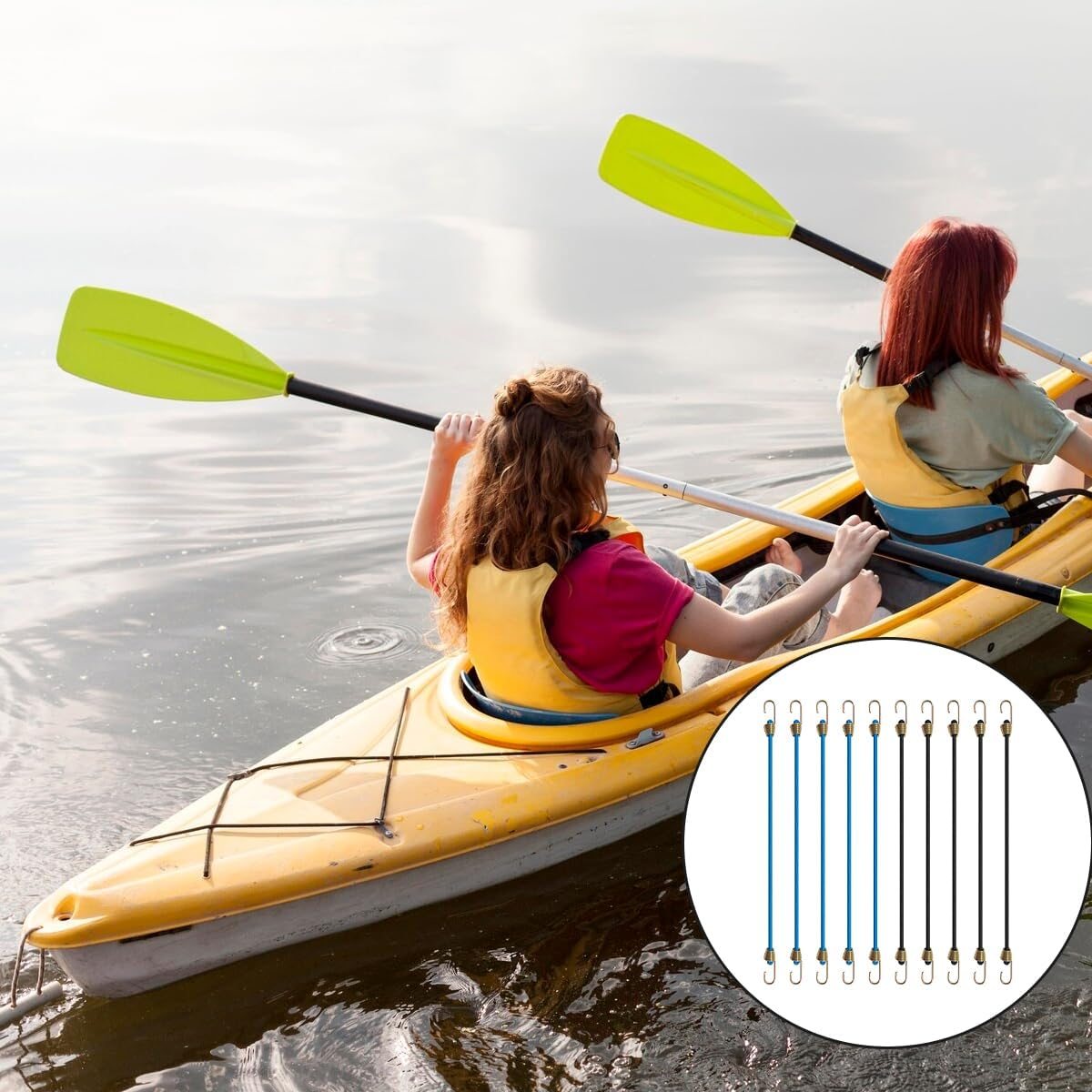 NILLOS Elastic Bungee Cords, 10 PCS Black and Blue Elastic Rope Rubber Strap with Metal Hooks for Bikes, Wire Racks, Tents, Luggage (About 27Cm/10.6In) image number 1