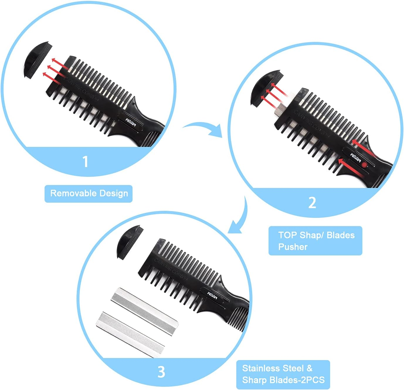 Hair Cutting Comb - Double Edge Razor for Thin and Thick Hair Trimming and Styling with 5 PCS Spare Blades