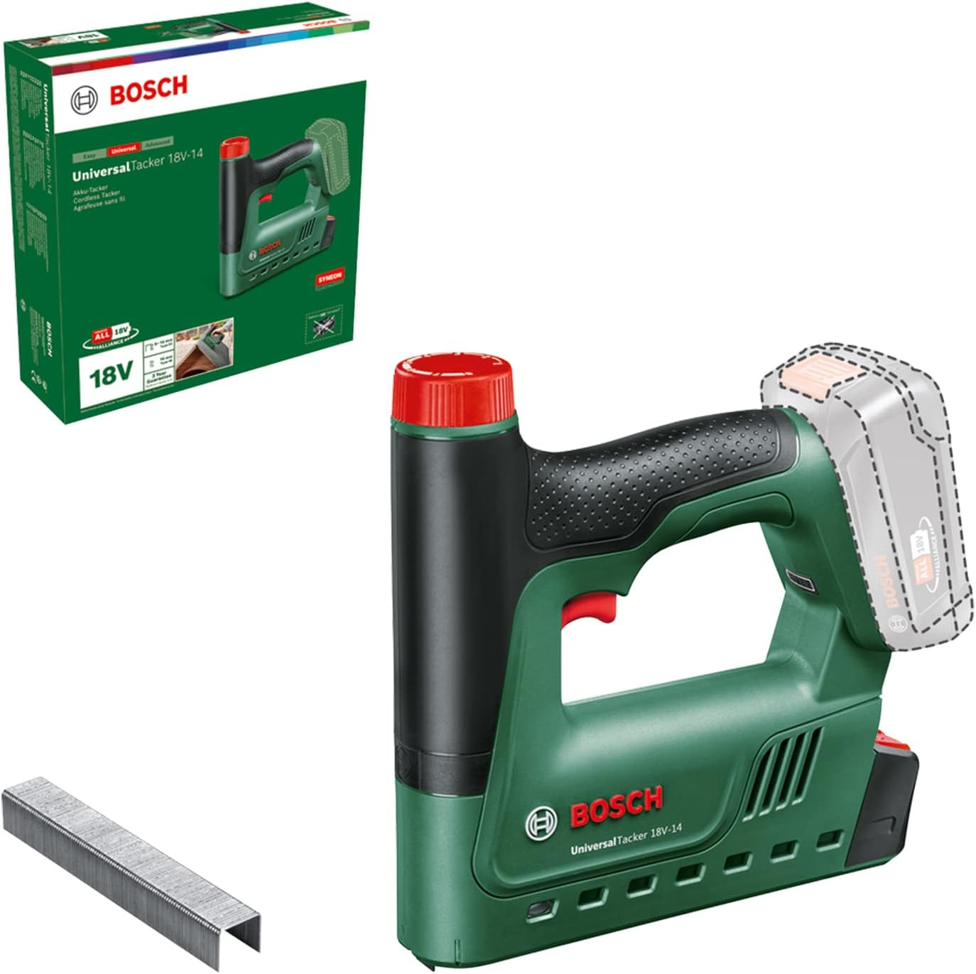 Bosch Home & Garden 18V Cordless Electric Tacker Stapler Nailer without Battery, Includes 1000 Staples, Woodworking, DIY (Universaltacker 18V-14) image number 3