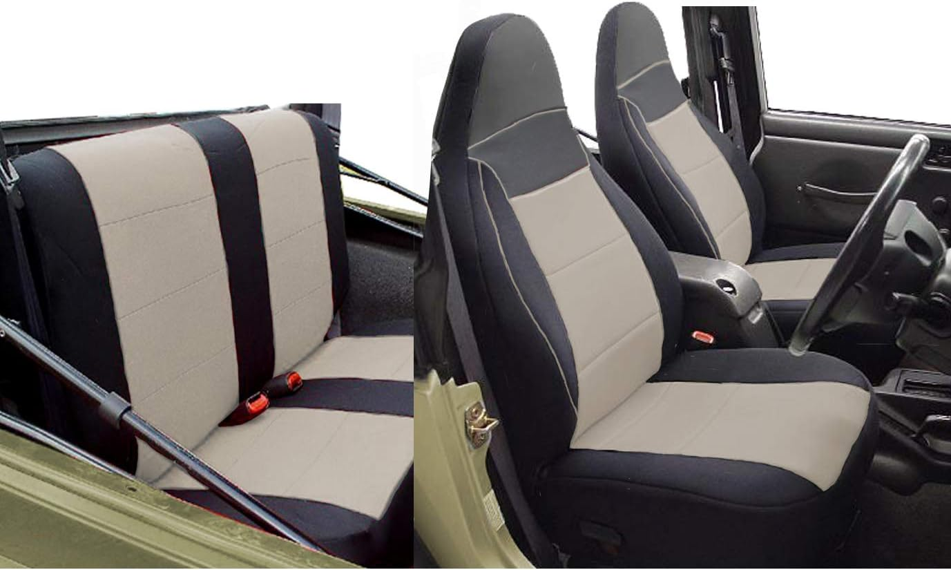 GEARFLAG Custom Fit Neoprene Seat Cover for Jeep Wrangler TJ (Full Set) (Kaki/Black) image number 4