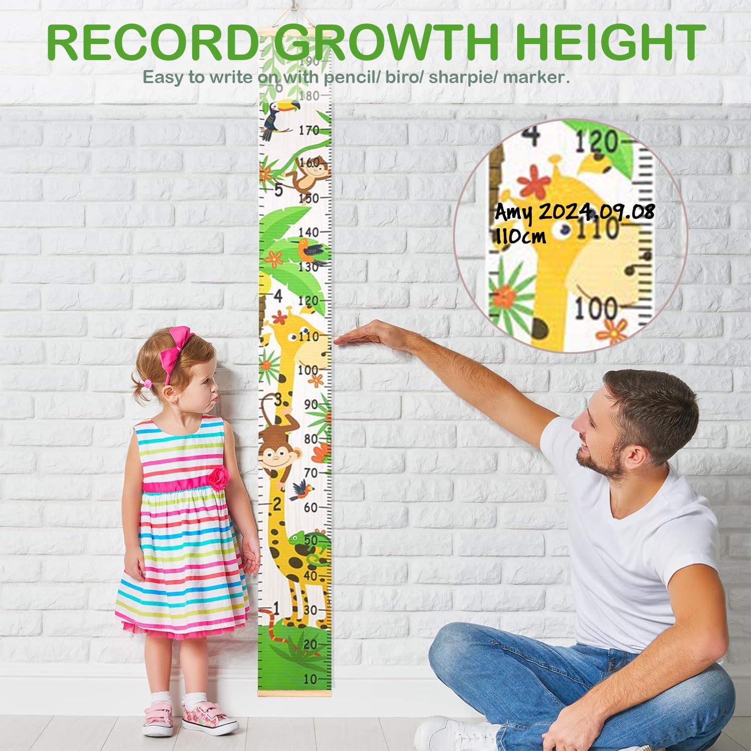 Height Growth Chart for Kids, Handing Ruler Wall Decor for Kids Removable Waterproof Canvas Height Measuring Chart Wood Frame Height Measurement Ruler from Babies to Adult for Wall Room Decor 7.9 X 79 Inch - Flower image number 4