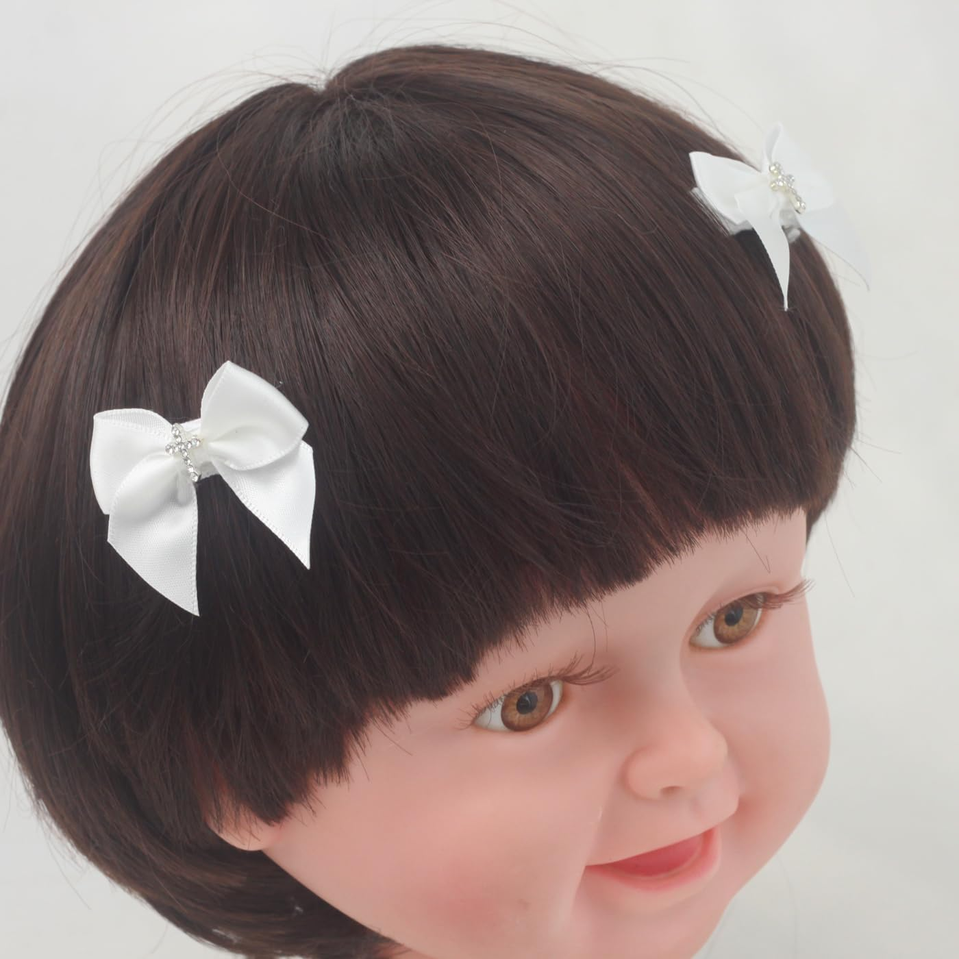 Baptism off White Satin 1.7 Inches Mini Bows with Delicate Cross Small 1.4 Inches Alligator Clip image number 2