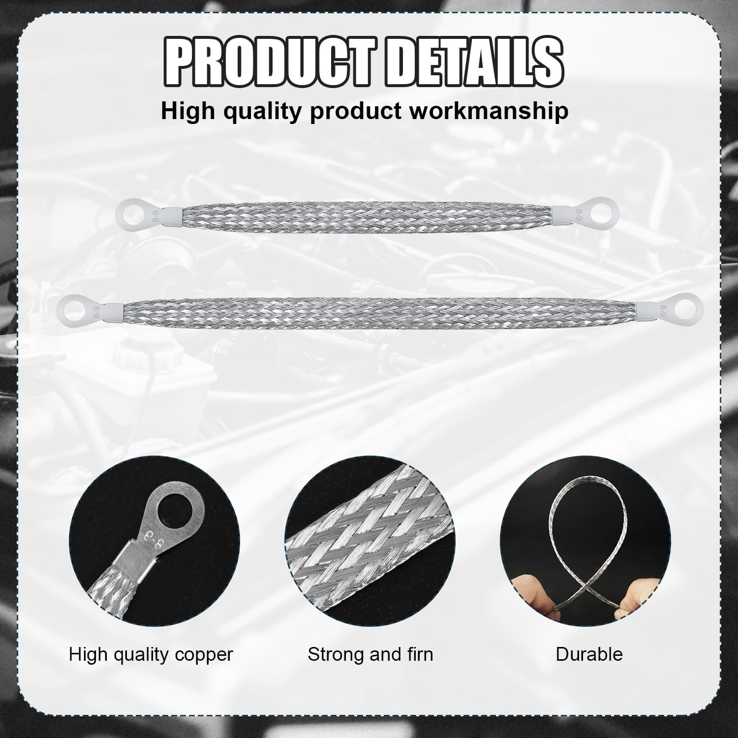 10Pcs Universal Automotive Ground Straps, 10/12 Inch Engine Ground Strap Kit Braided Copper Ground Straps Automotive Ground Strap Wire Ground Strap Connectors for Most Cars (Silver) image number 1