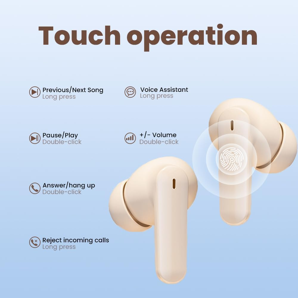 Wireless Earbuds, Bluetooth 5.46 Headphones with Hifi Stereo Sound, 48H Playtime with LED Power Display Charging Case, IP6 Waterproof In-Ear Earphone with Mic for Sport (Beige) image number 3