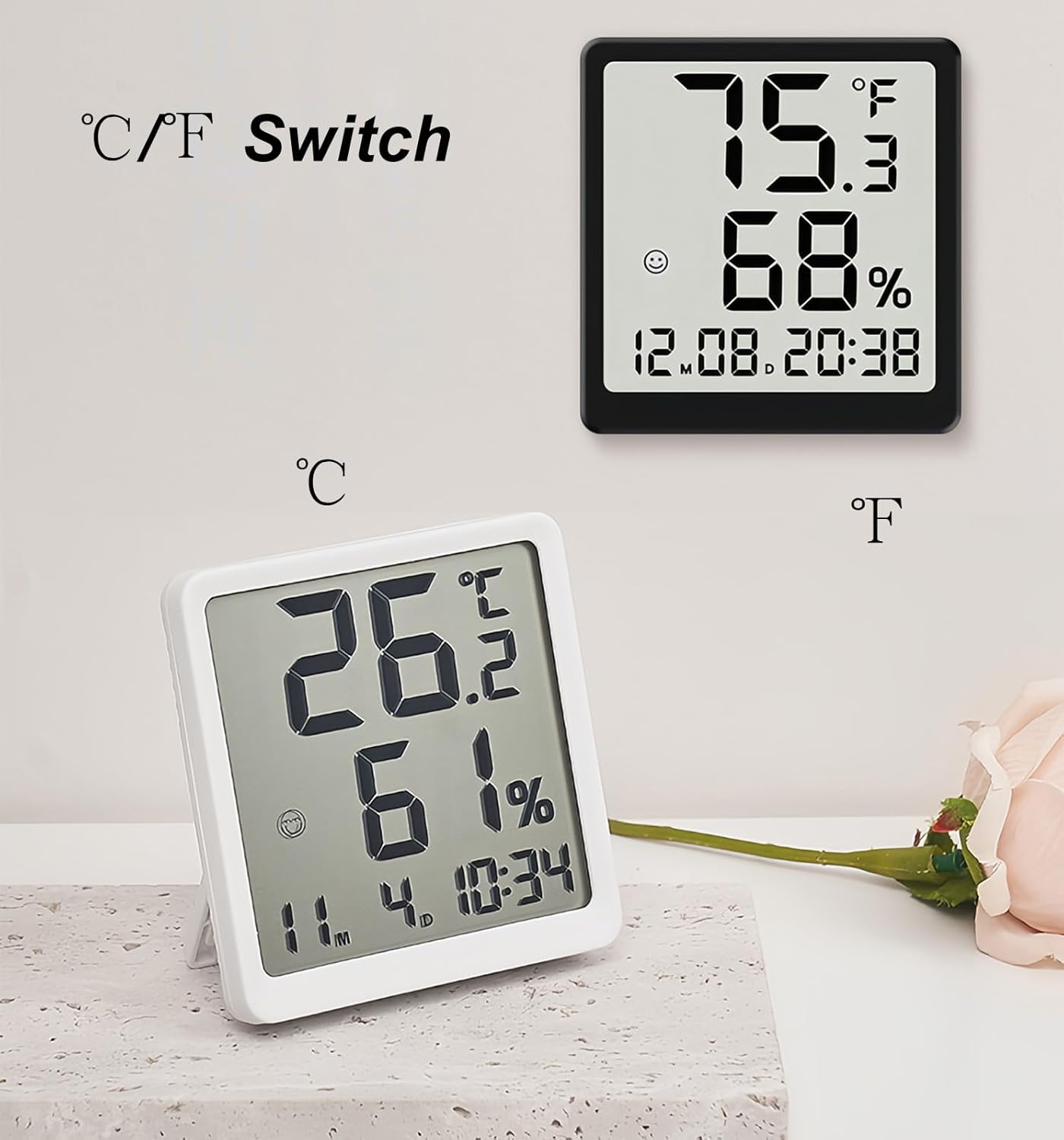 Lancoon Digital Thermohygrometer LCD Small Alarm Clock with Temperature Humidity Magnetic Date 12/24 Hour ℃/℉ Switch Bracket Hanging Hole for Home Living Room Office image number 1