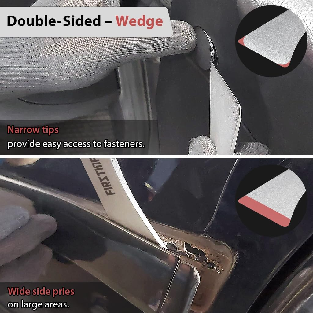 FIRSTINFO H5410A Double-Sided Trim Removal Metal Pry Bar, Pocket Mini Pry Bar Panel Removal Tool | S45C with Chrome Plating