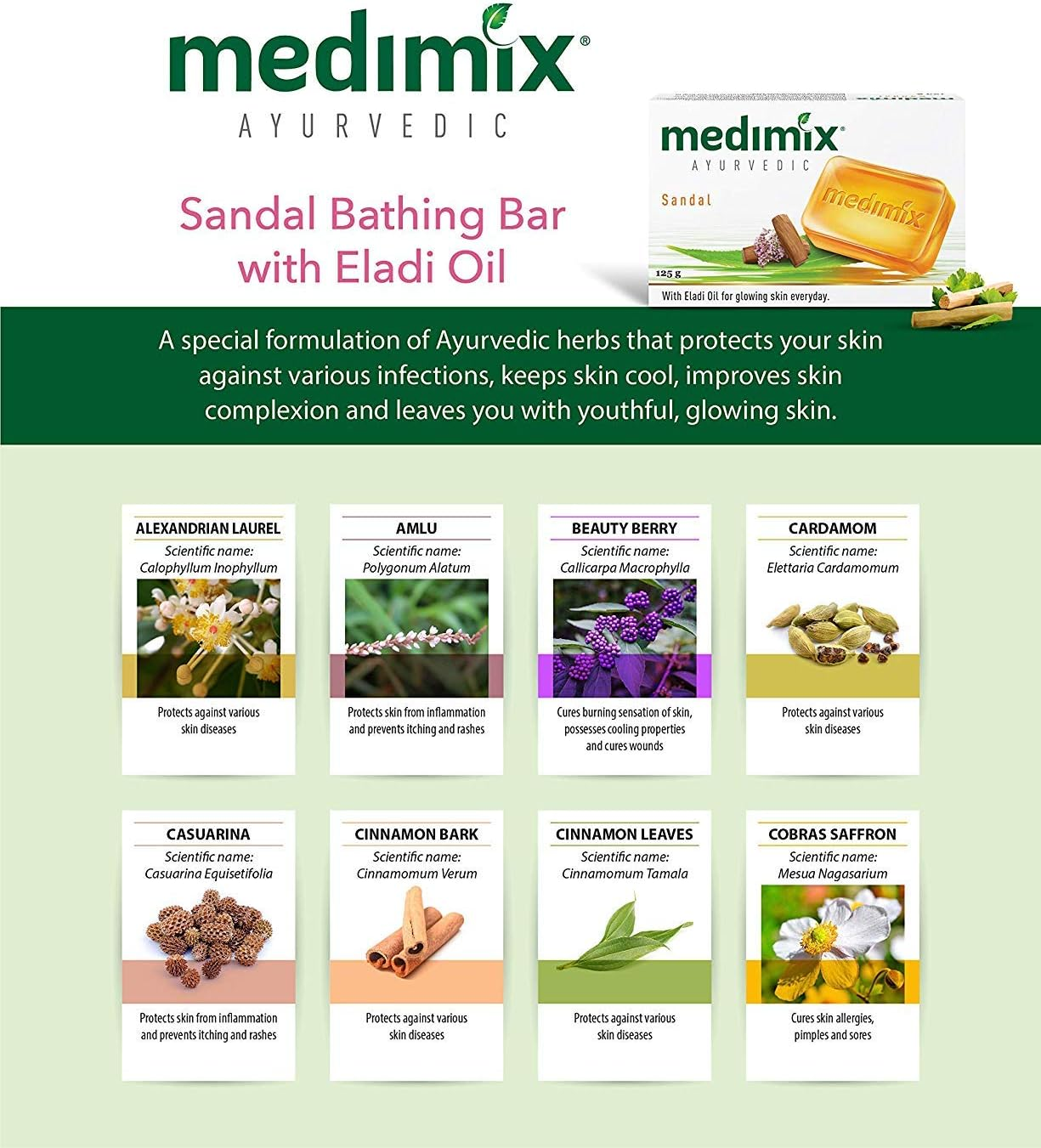 Natural Pure Herbal Medimix Ayurvedic Sandal Soap, 125G (Pack of 5)