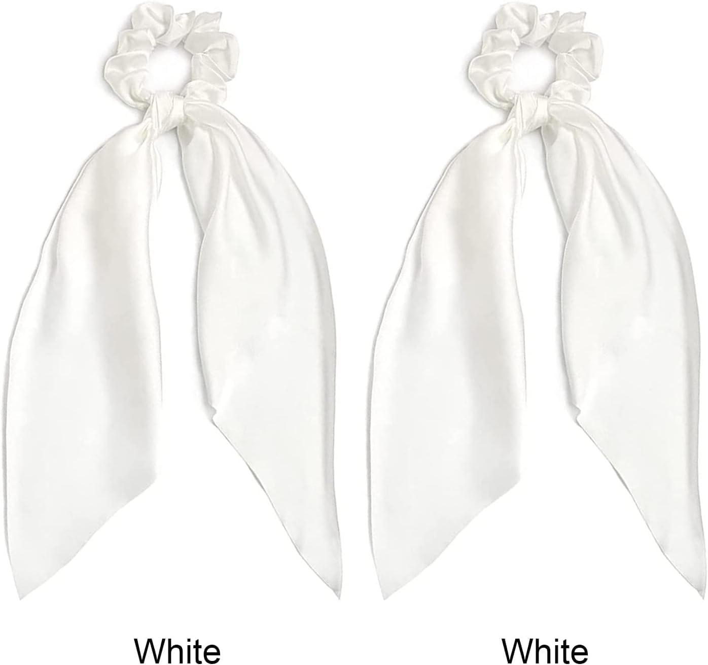 2 PCS Hair Scrunchies Scarf Hair Ribbon Satin Silk Elastic Hair Tie Bow Bands Ponytail Holder Accessories for Women Girls (White, One Size) image number 3