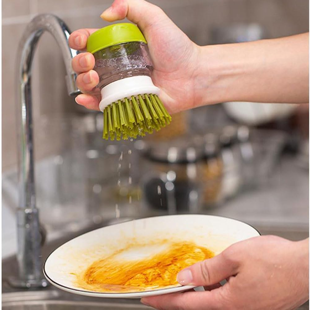3-In-1 Soap Dispensing Cleaning Palm Brush,1Pc Soap Dispensing Palm Brush,Kitchen Cleaning Brush Liquid Addition Soap Brush,Press Cleaning Brush Kitchen Pot Cleaning Brush with Soap Dispenser,Green - Grey image number 5