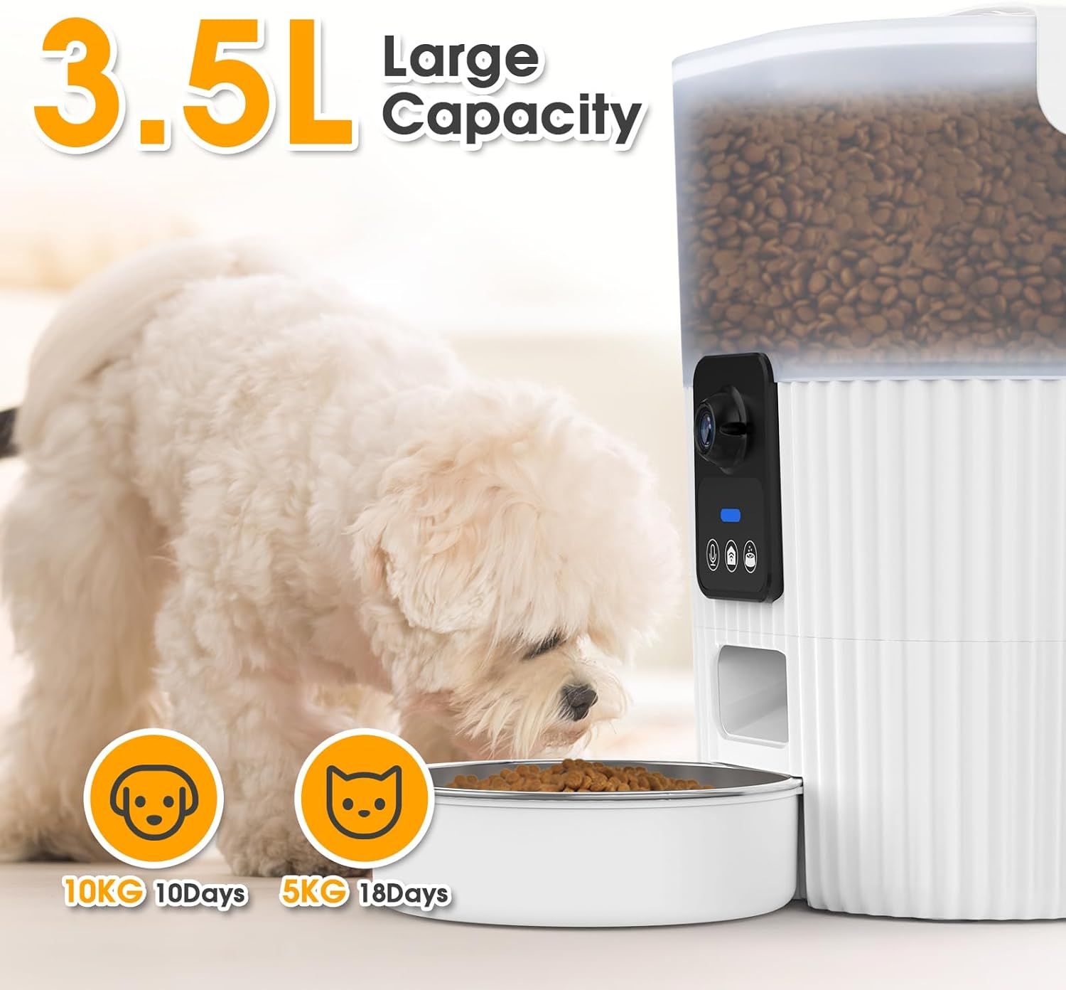 Advwin 3.5L Automatic Cat Feeder with Camera, 1080P HD Video with Night Vision, 5G Wifi Pet Feeder with 2-Way Audio, Motion Detection, Smart Timed Pet Feeder for Dogs and Cats image number 6