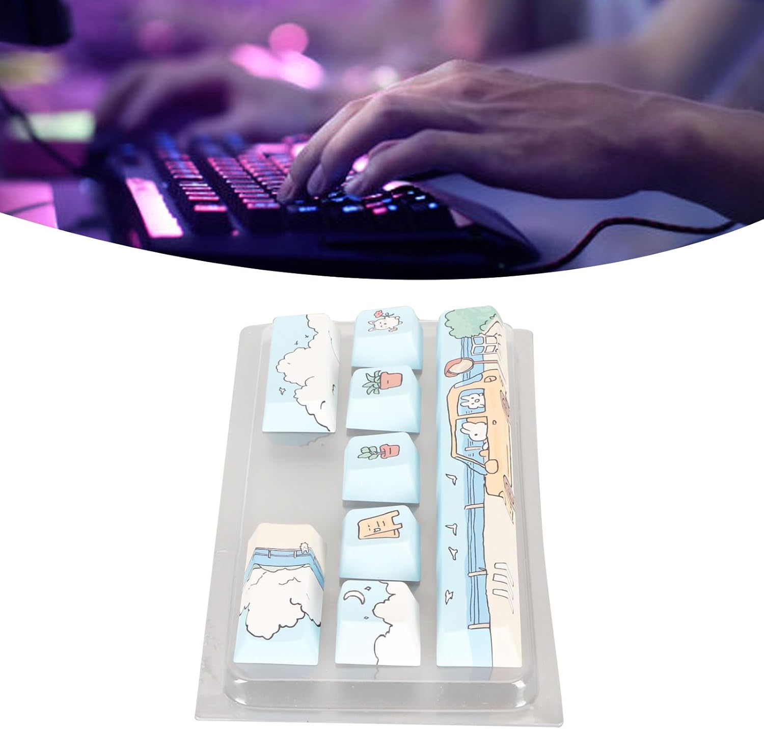 Replacement Keycaps, 8 Keys Keyboard Keycaps, Fadeless PBT Dye Sublimation Process Keycaps Cute DIY Mechanical Keycaps for 61 87 104 108 Keyboard (Ashatasxzgrudb8F-11) image number 2