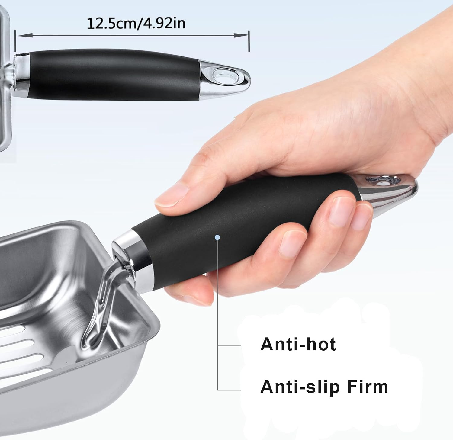 CUBETA Stainless Steel Cat Litter Scoop, Metal Cat Litter Scoop, Kitty Metal Scoop, Sturdy Mesh Scoop for Easy Cleaningfor Litter Pan (Silver Gray) image number 6