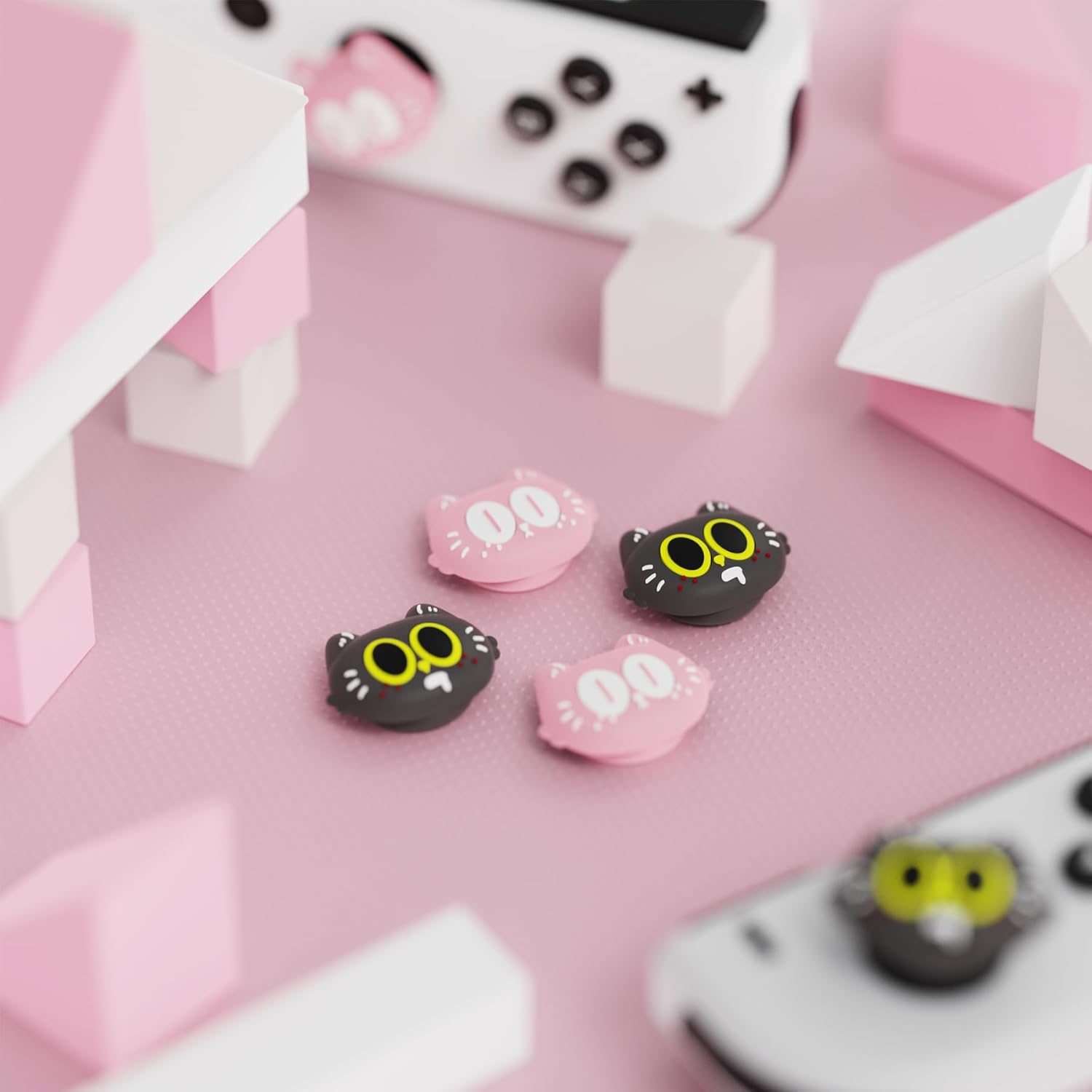 Playvital Joystick Caps for Nintendo Switch, Thumbstick Caps for Switch Lite, Analog Cover for OLED Joycon Thumb Grips - Moonlight Cat image number 4