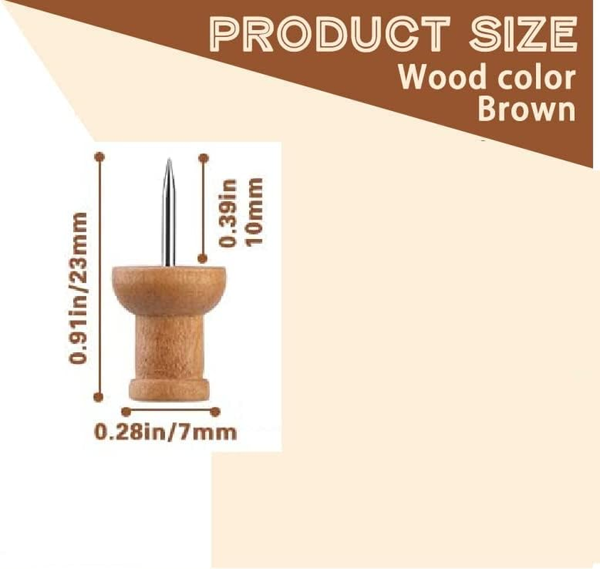 WATELL 50 Pcs Wooden Modern Brown Push Pins for Pinboard, Office, School Use, Rustproof, Heavy Duty, Thumb Tacks image number 4