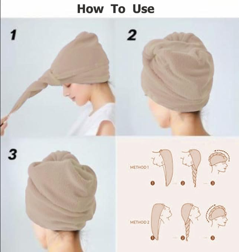 2PCS Microfiber Hair Towel - Super Absorbent Hair Turbans for Wet Hair- anti Frizz Head Towels Wrap - Drying Towels with Button for Long Curly and Thick Hair (Coffee + Grey) image number 1