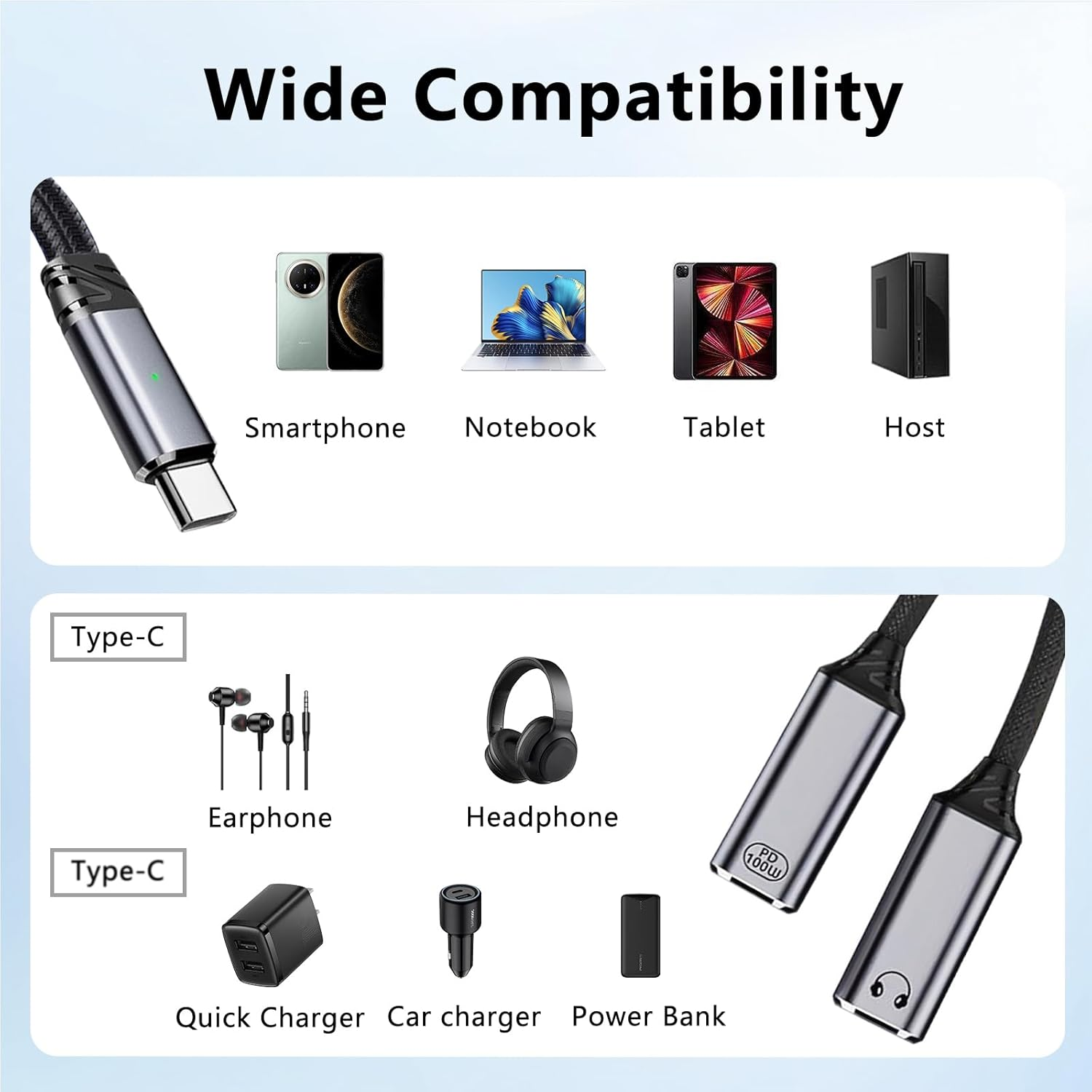 USB C Splitter 1 in 2 Out Dual USB C Headphone and Charger Audio Headphone Adapter Type C 100W PD Fast Charging Splitter Cable Dongle Hi-Fi Sound Compatible with Iphone 15 16 17 Pro Max Ipad Android image number 2