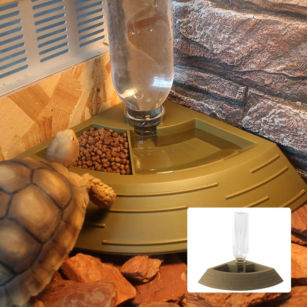 Reptile Feeder Bowl,Automatic Reptiles Water Dish Dispenser Feeding Bowls Terrarium Corner Bowl for Bearded Dragon Gecko Snake Lizard Turtles Pet Aquarium Ornament (Titanium Gold) - Titanium Gold image number 3