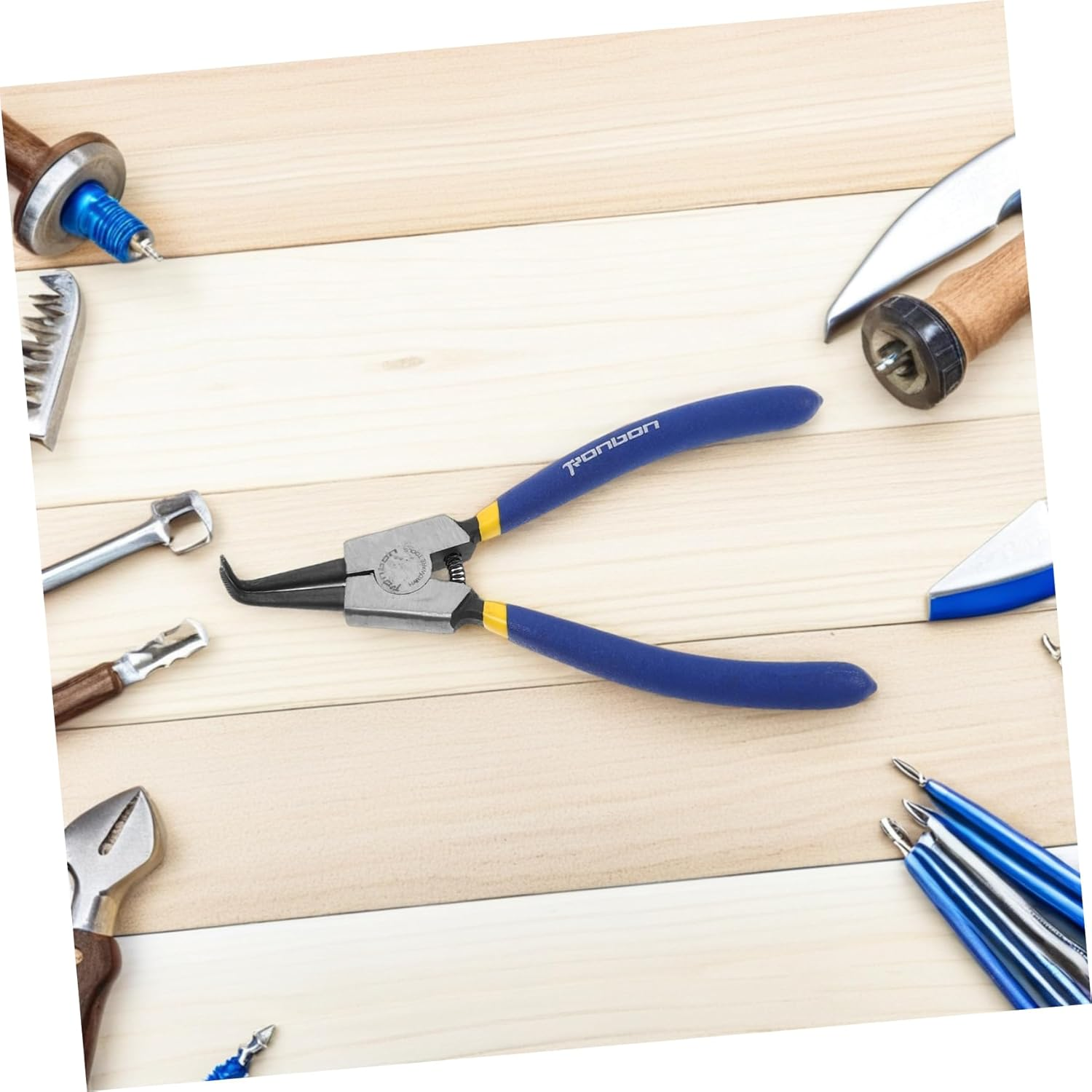 TEHAUX 2Pcs Circlip Pliers Internal External Retaining Ring Pliers Bent Nose Quick Installation and Removal for Mechanical Automotive Maintenance image number 1