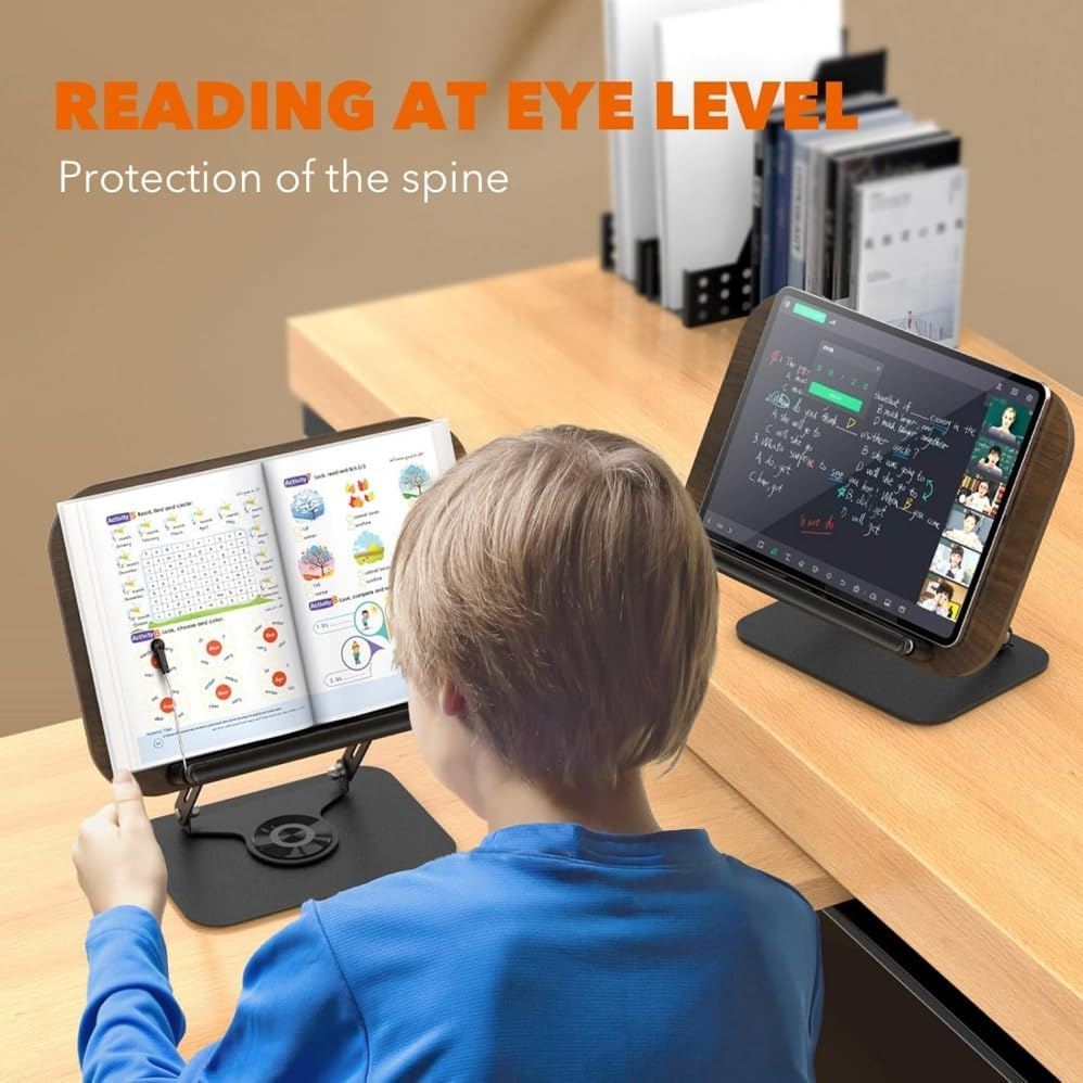 Foldable Laptop Stand with 360 Rotating Base,Adjustable Cookbook Large Document Holders,Portable Monitor Tablet Stand Holder Office Accessories Compatible,Book Stand for Reading,Music Stand image number 2