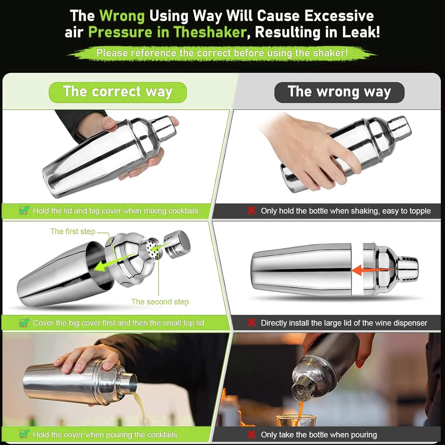 Cocktail Shaker, Martini Shaker with Strainer, Three-Piece 304 Stainless Steel, 550Ml Capacity, Thickened 0.6Mm, Food Grade, Leakproof Shaker for Home Bars, Parties, and Mixology image number 5